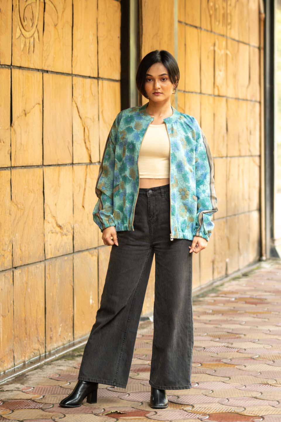 Aqua Bloom - Bomber Jacket