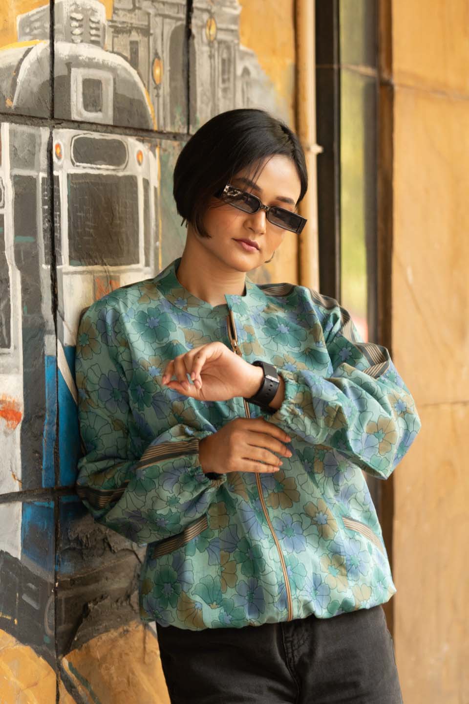 Aqua Bloom - Bomber Jacket