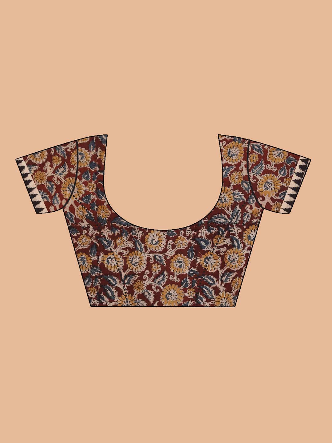 Indethnic Kalamkari Handblock Mulmul Cotton Saree - Blouse Piece View