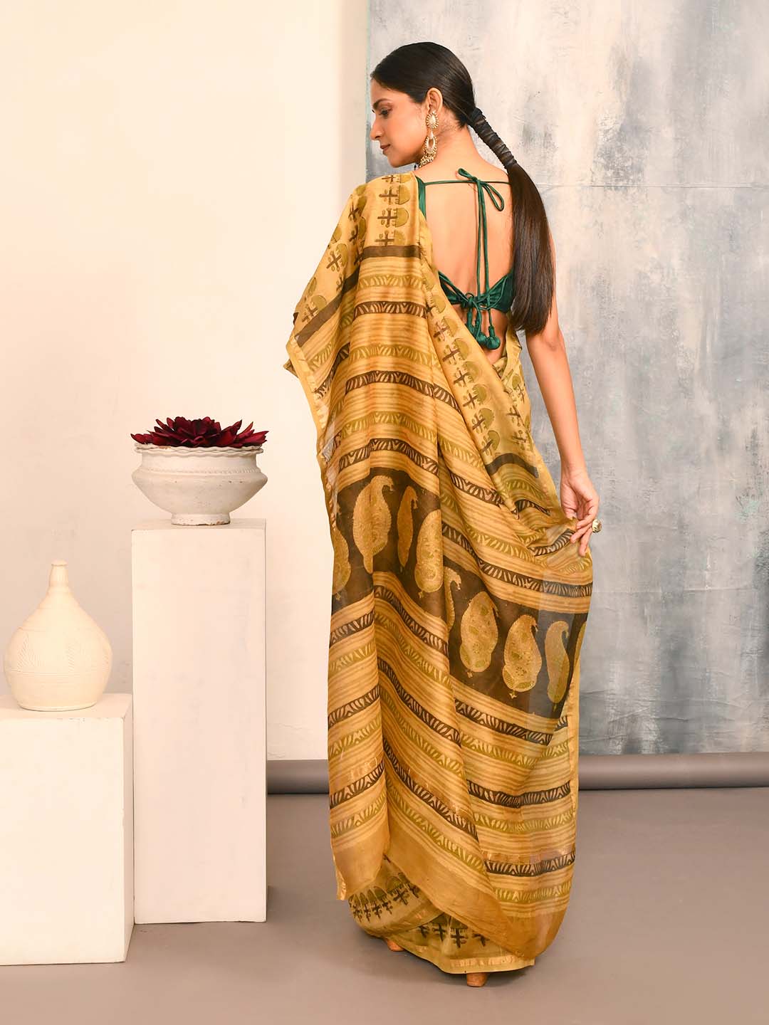 VERDANT HARMONY (BAGRU SILK COTTON SAREE)