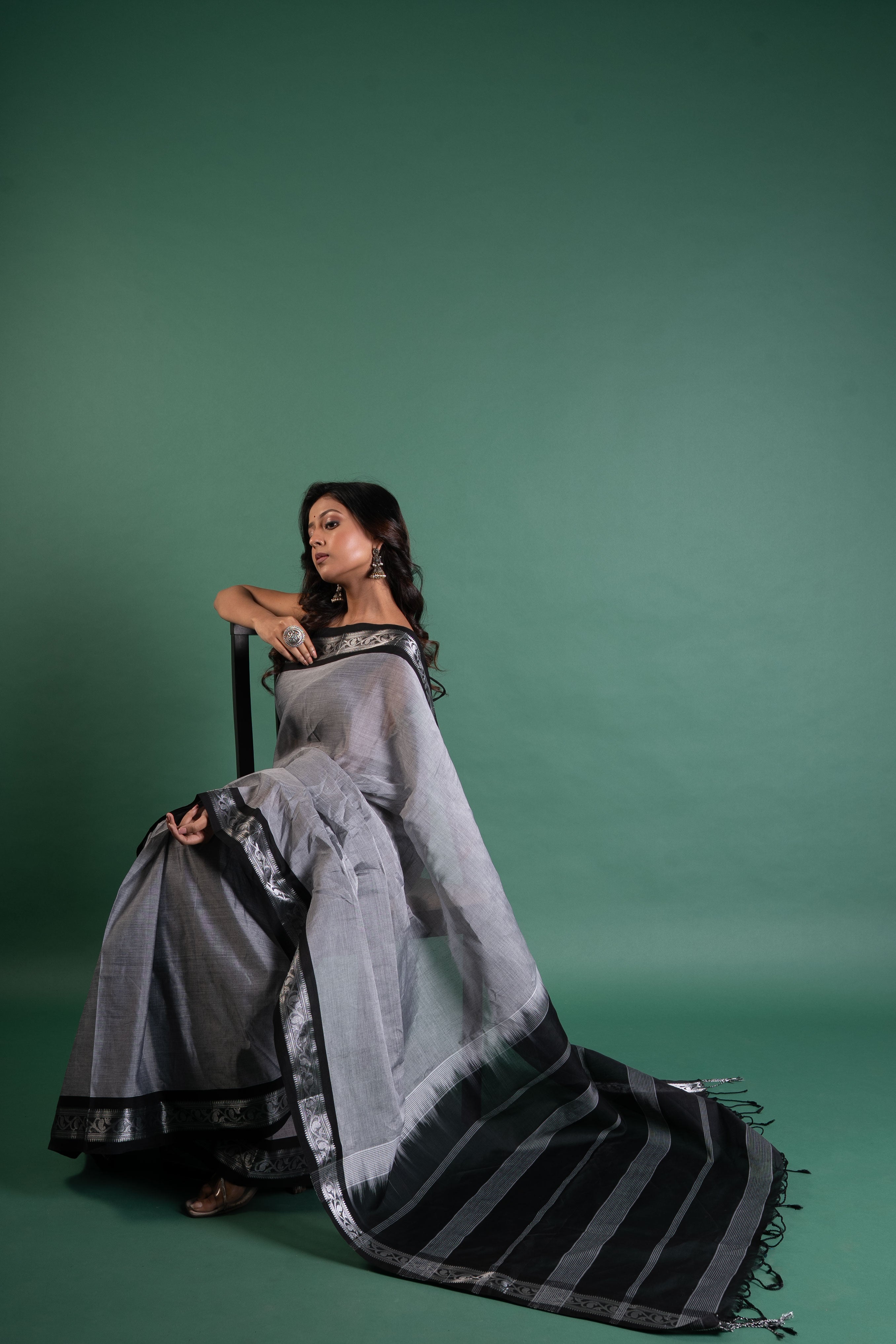 Slate Noir Pure Cotton Bengal Handloom Saree