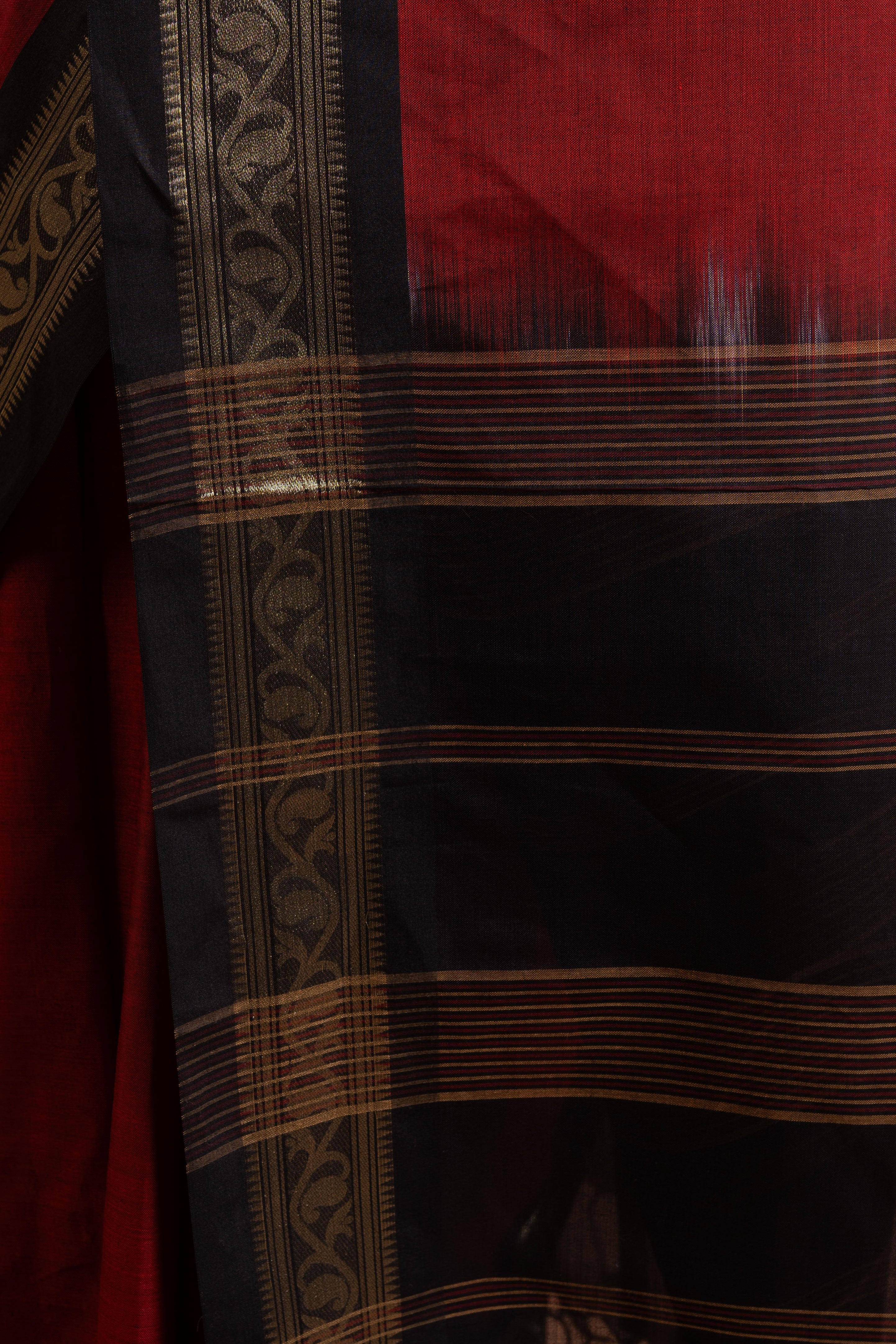 Ruby Noir Zari-Border Handloom Saree