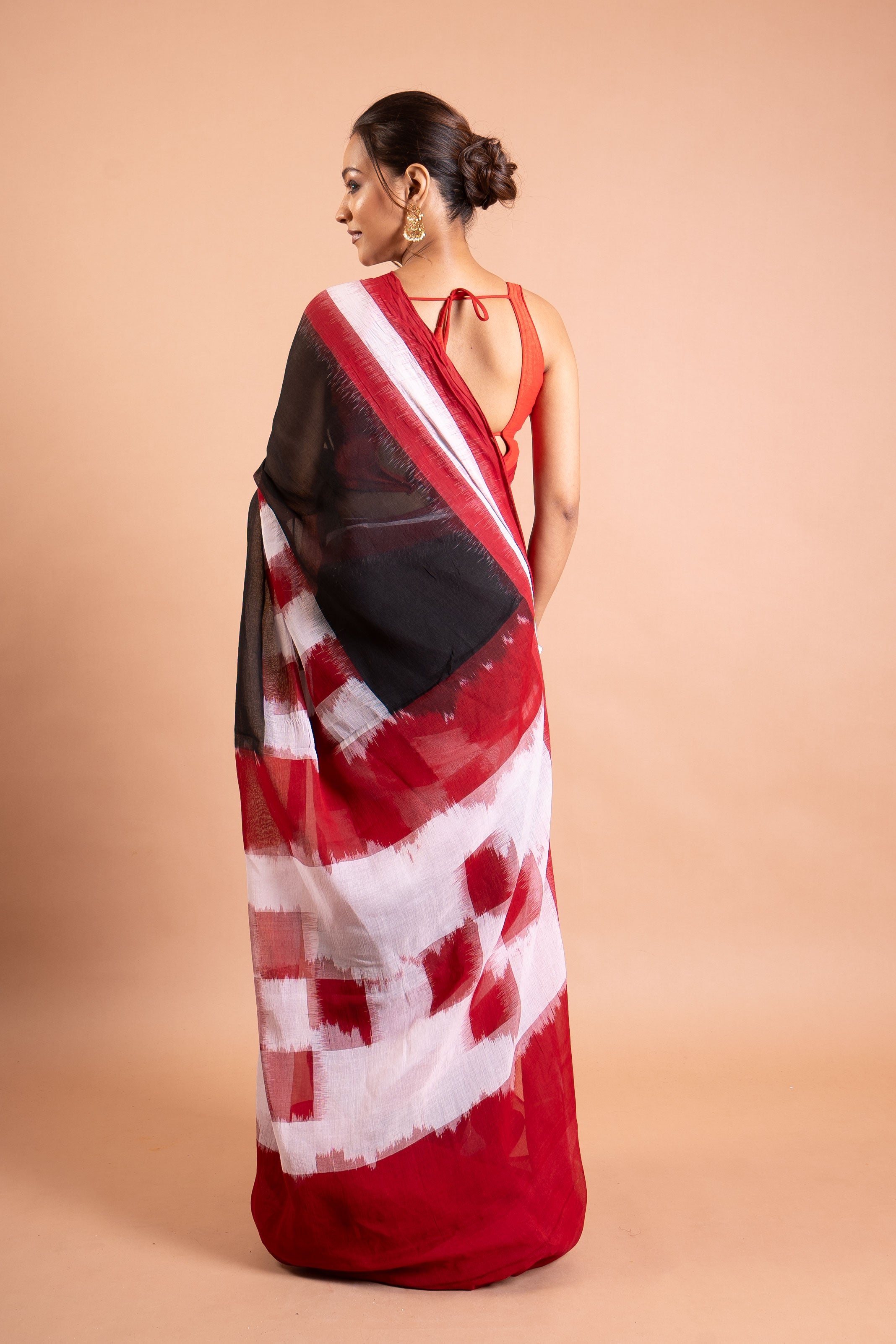 Noir Crimson Ikat Handloom Saree