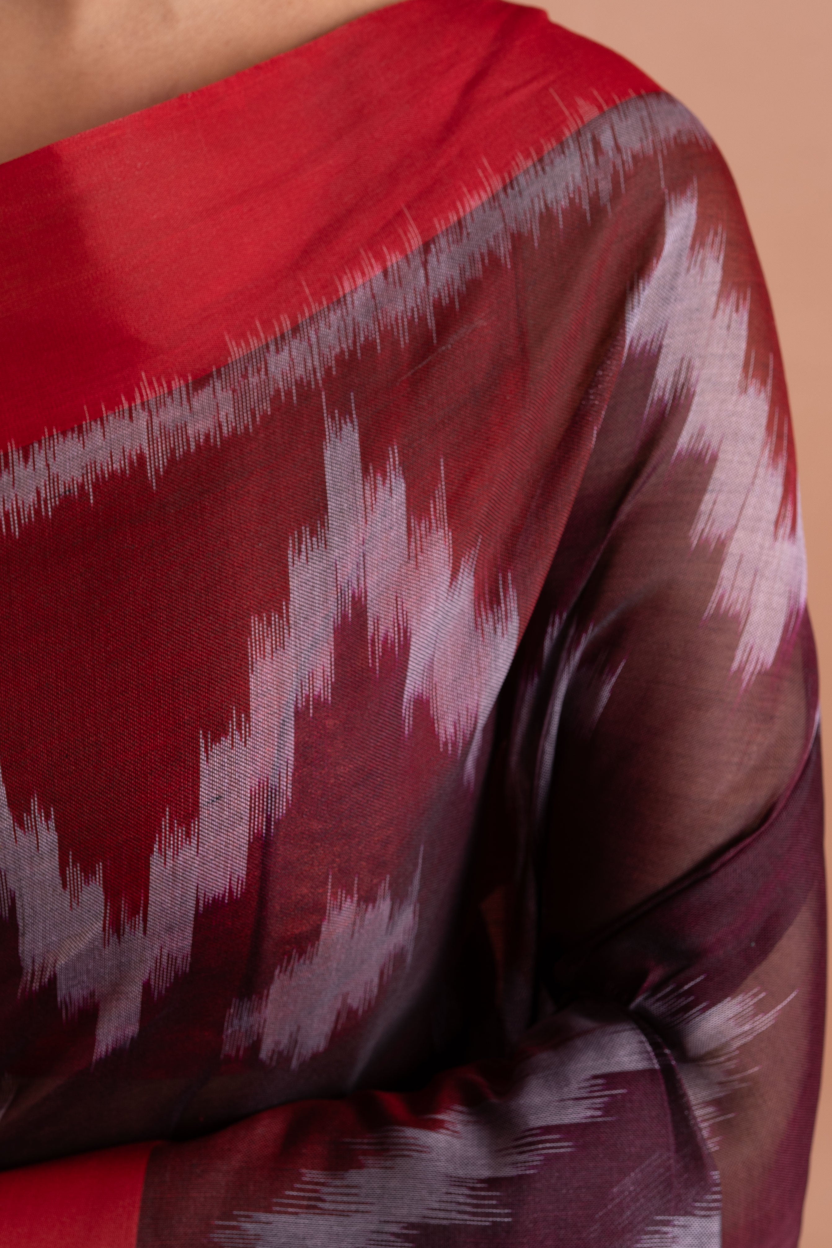 Rangrez Crimson Ikat Pure Handloom Saree