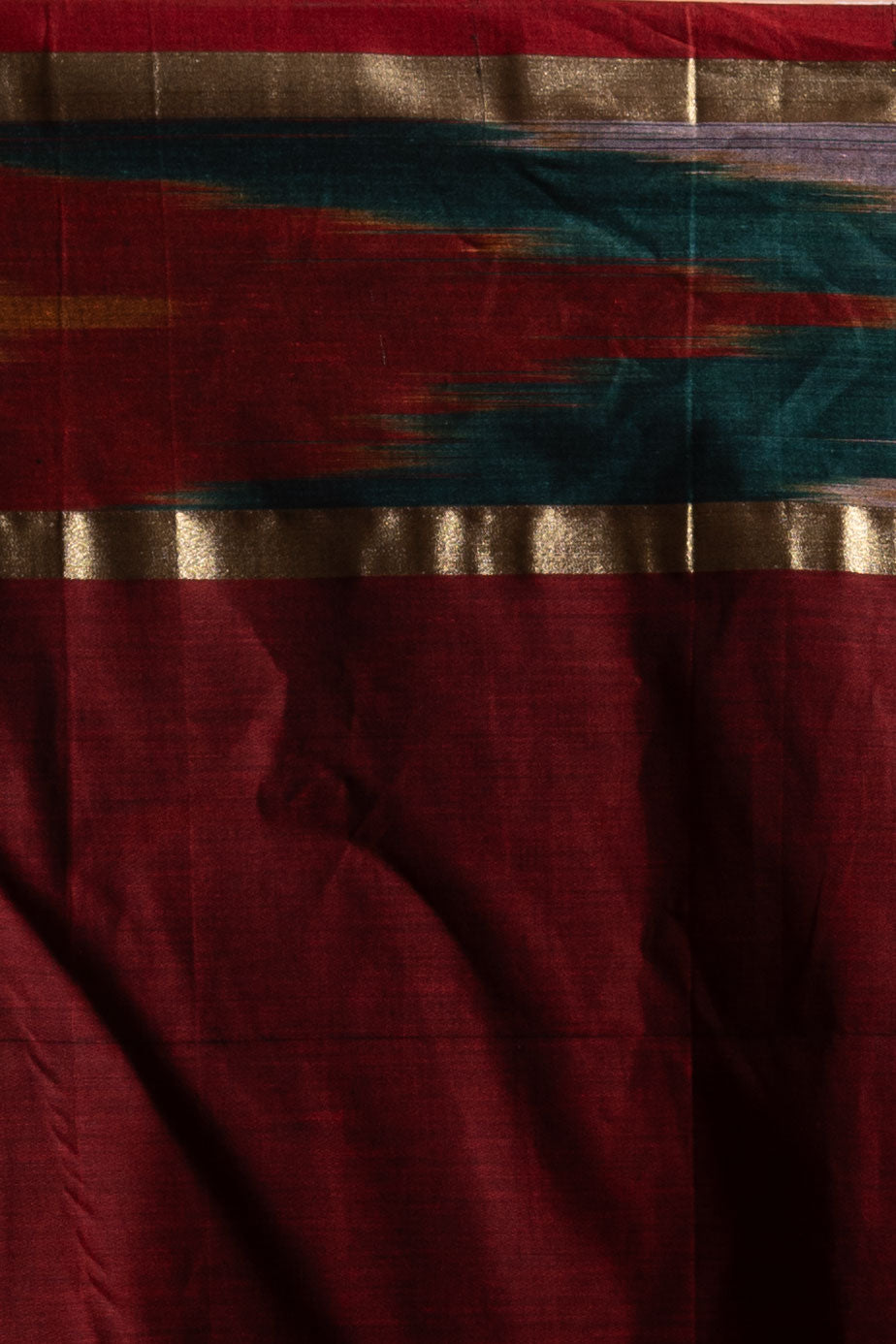 Teal-Blue Handloom Silk-Cotton Saree with Maroon Zari Pallu