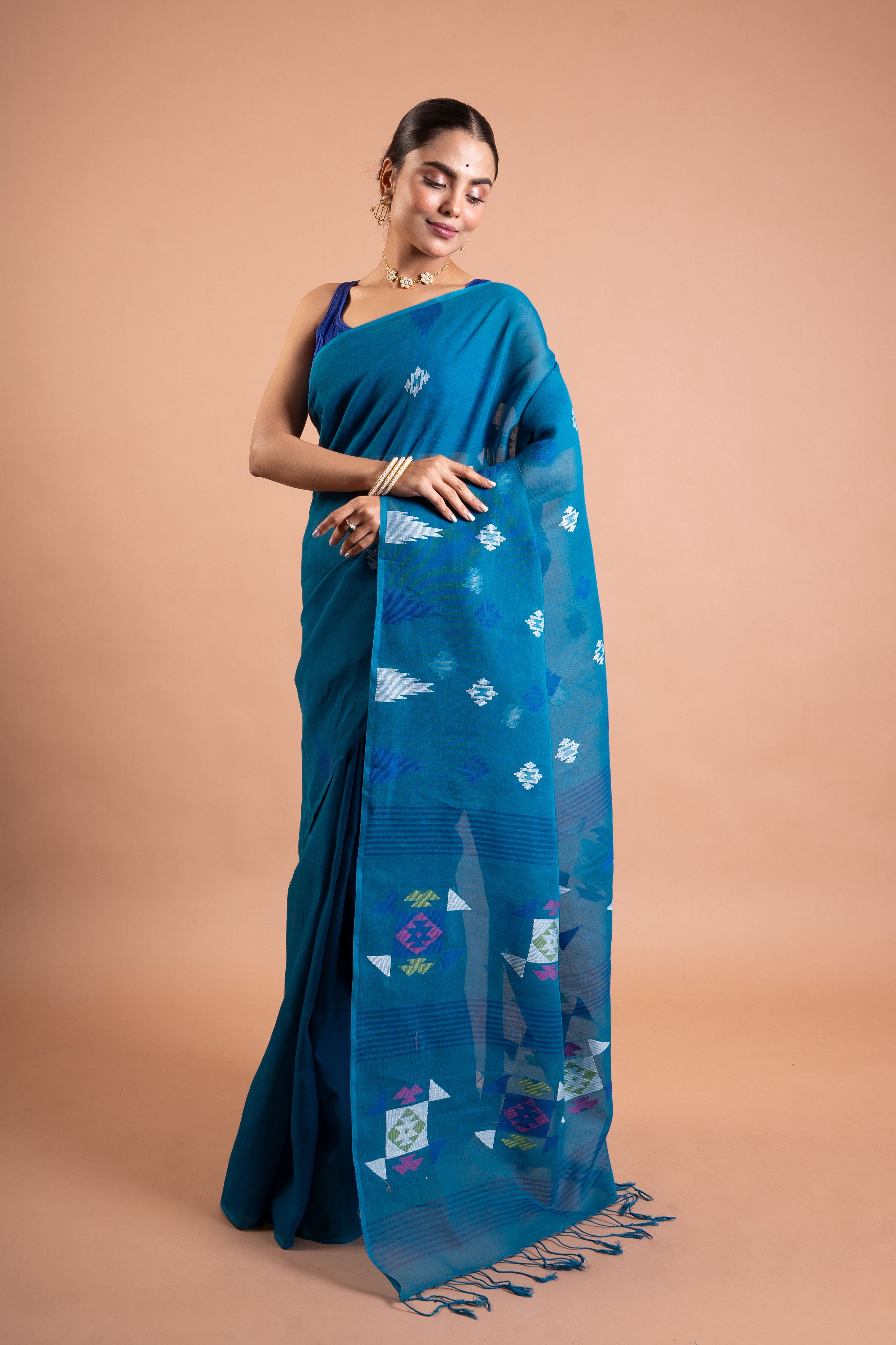 Teal Breeze Handloom Ikat Saree