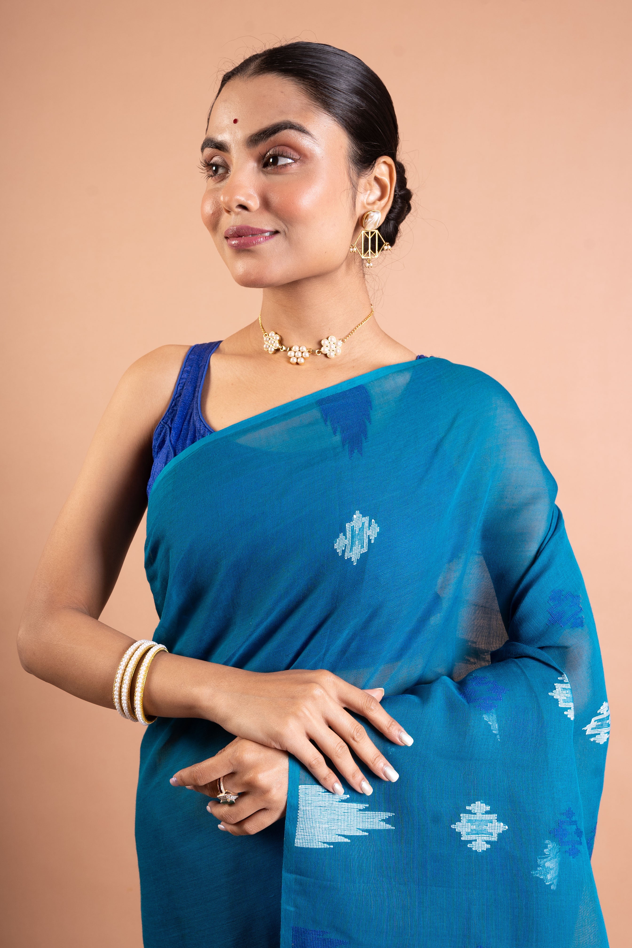 Teal Breeze Handloom Ikat Saree