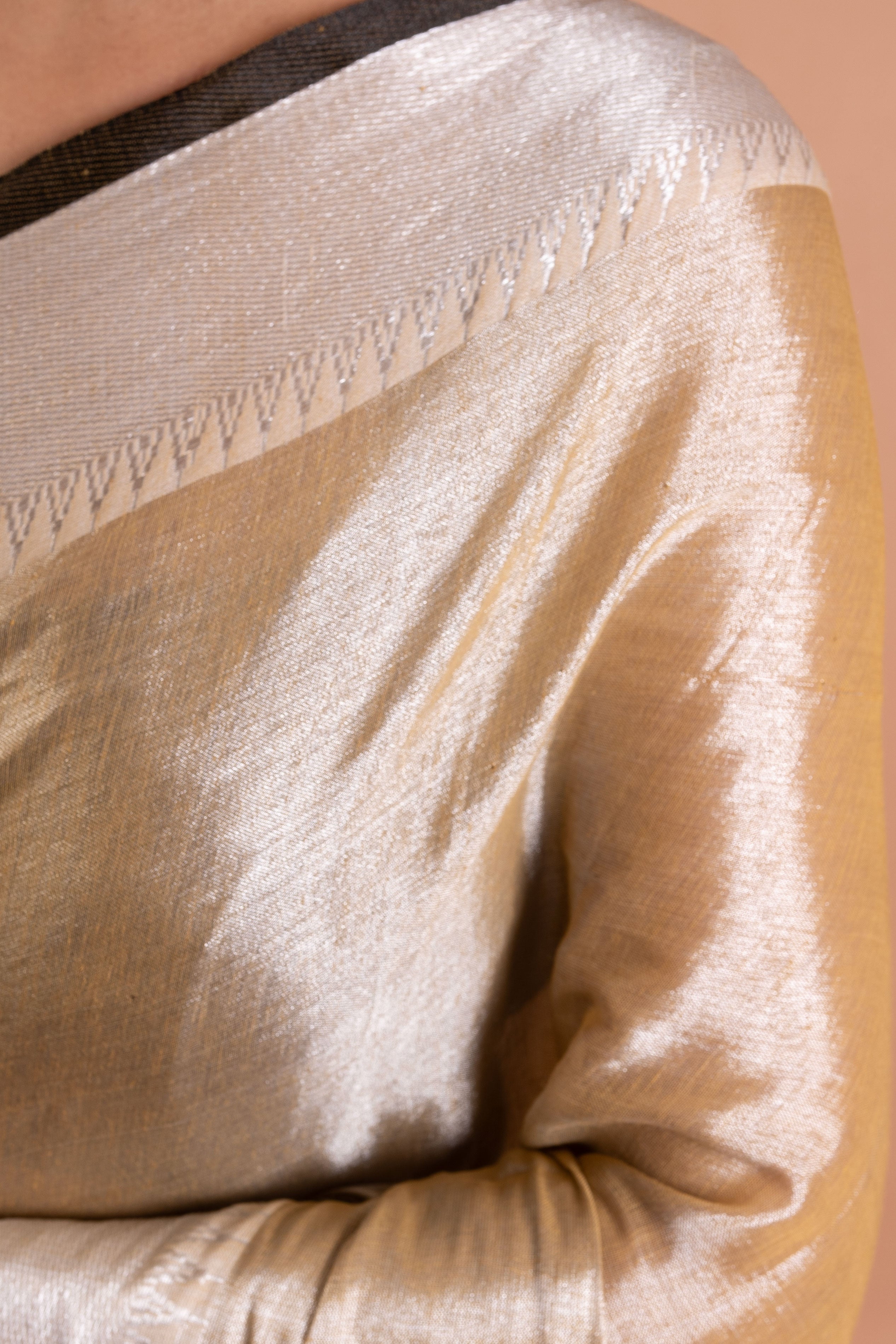 Teal & Maroon Handwoven Tissue Saree with Zari Stripes