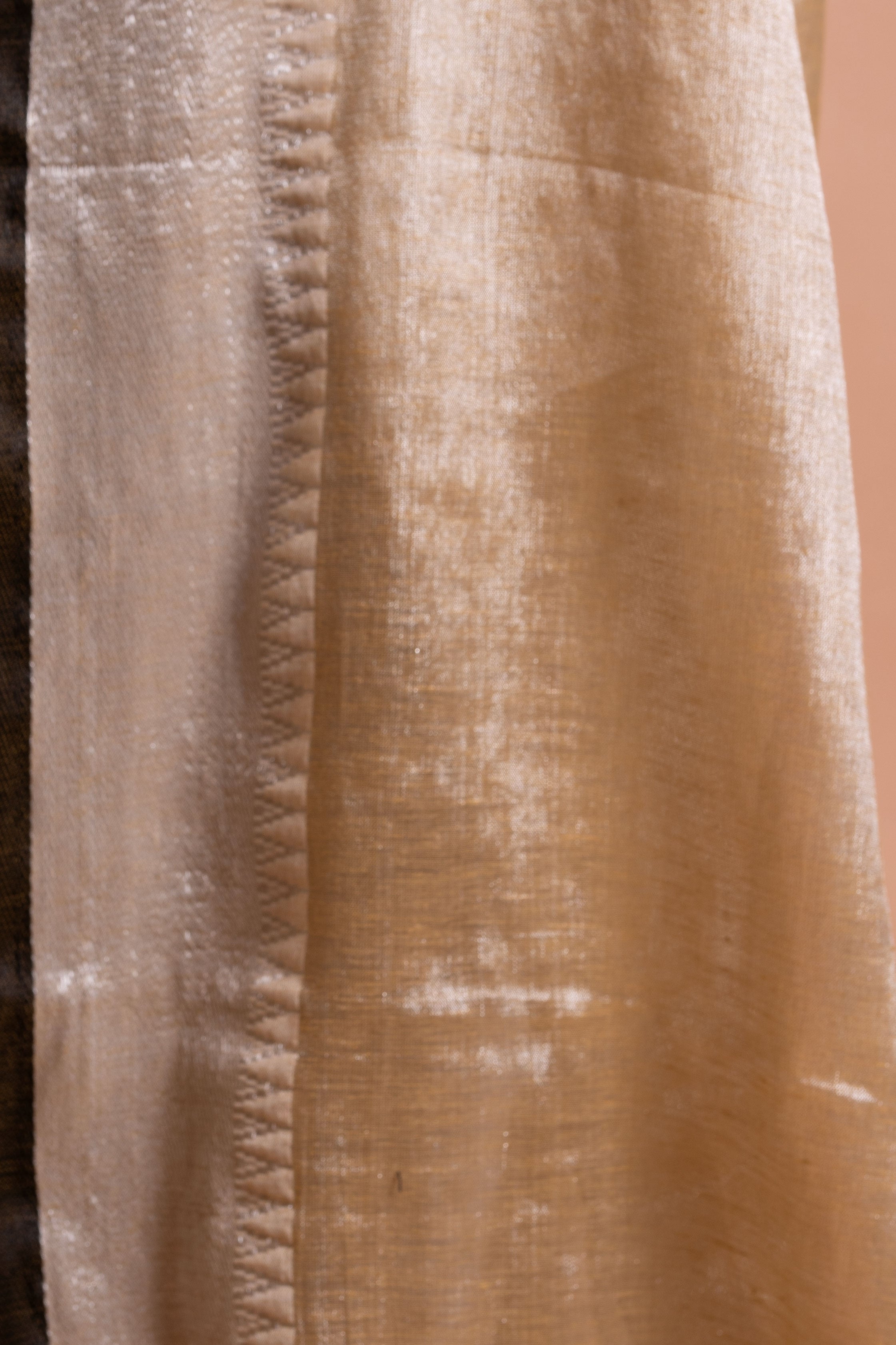 Teal & Maroon Handwoven Tissue Saree with Zari Stripes