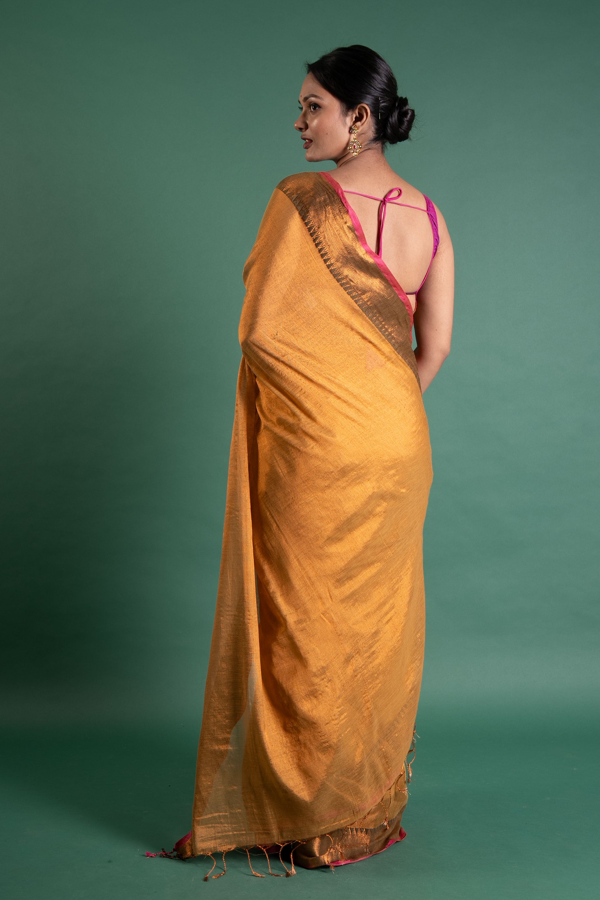 Kanaka Glow Antique Gold Tissue Saree with Zari Border