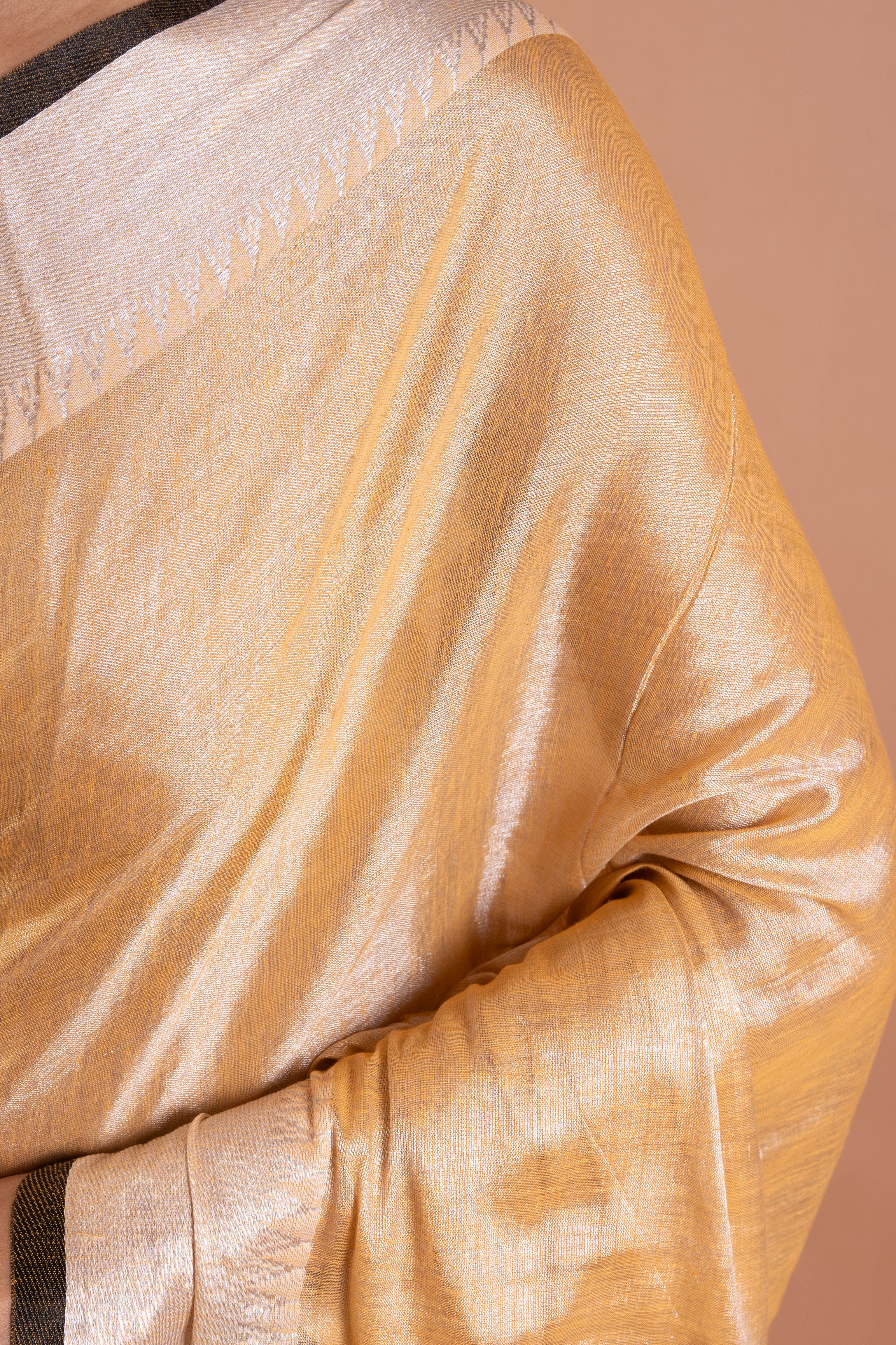 Golden Mist Pure Tissue Saree with Silver Sheen Border