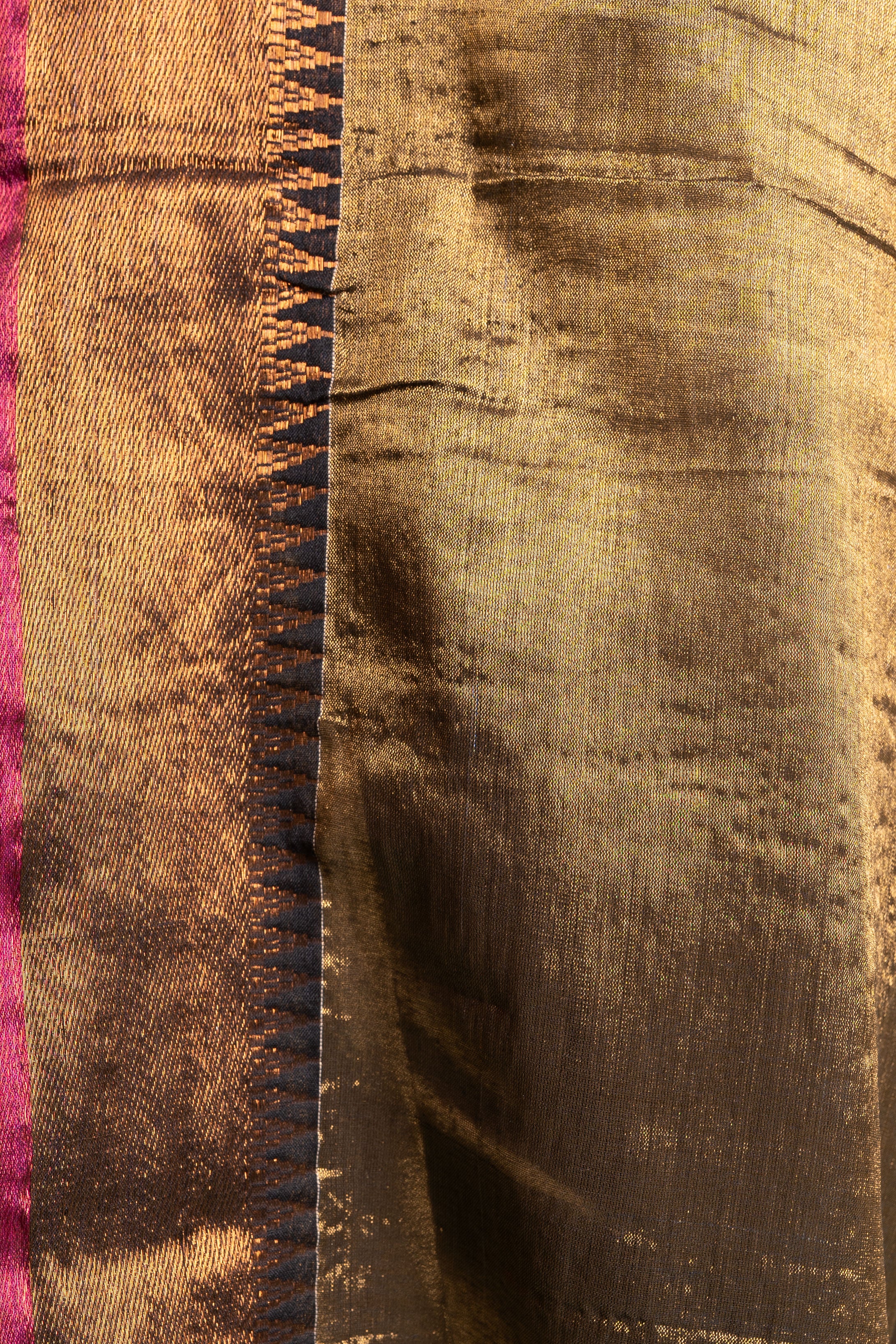 Antique Gold Pure Tissue Saree with Rani Pink Border