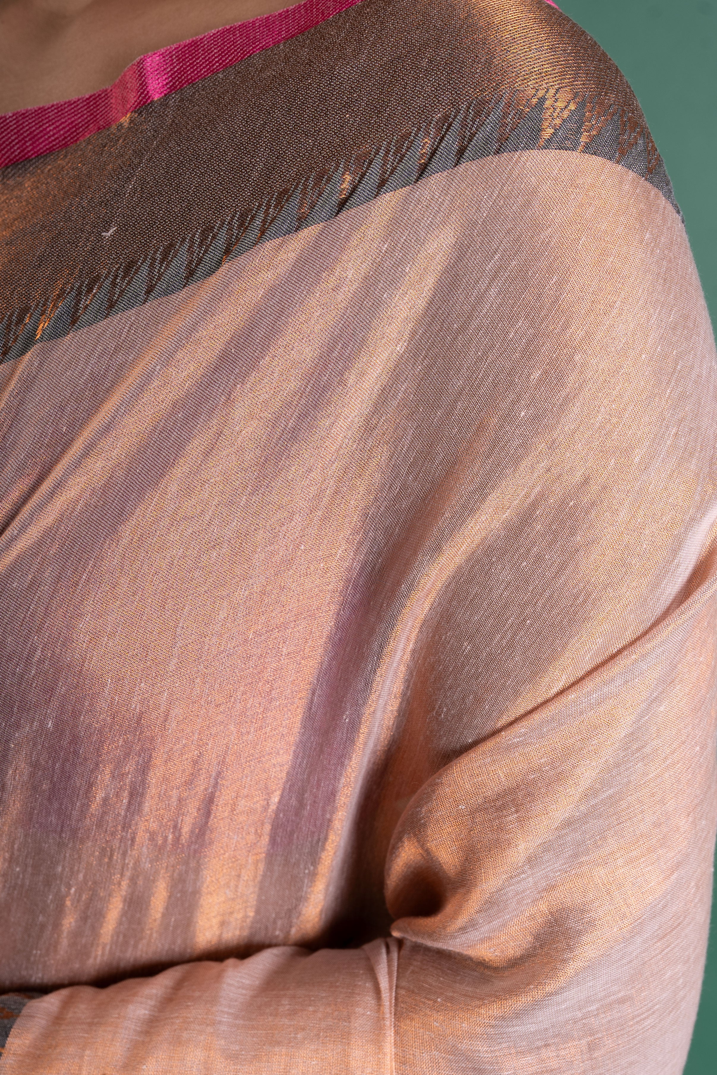 Blush Peach Pure Tissue Saree with Antique Zari Border