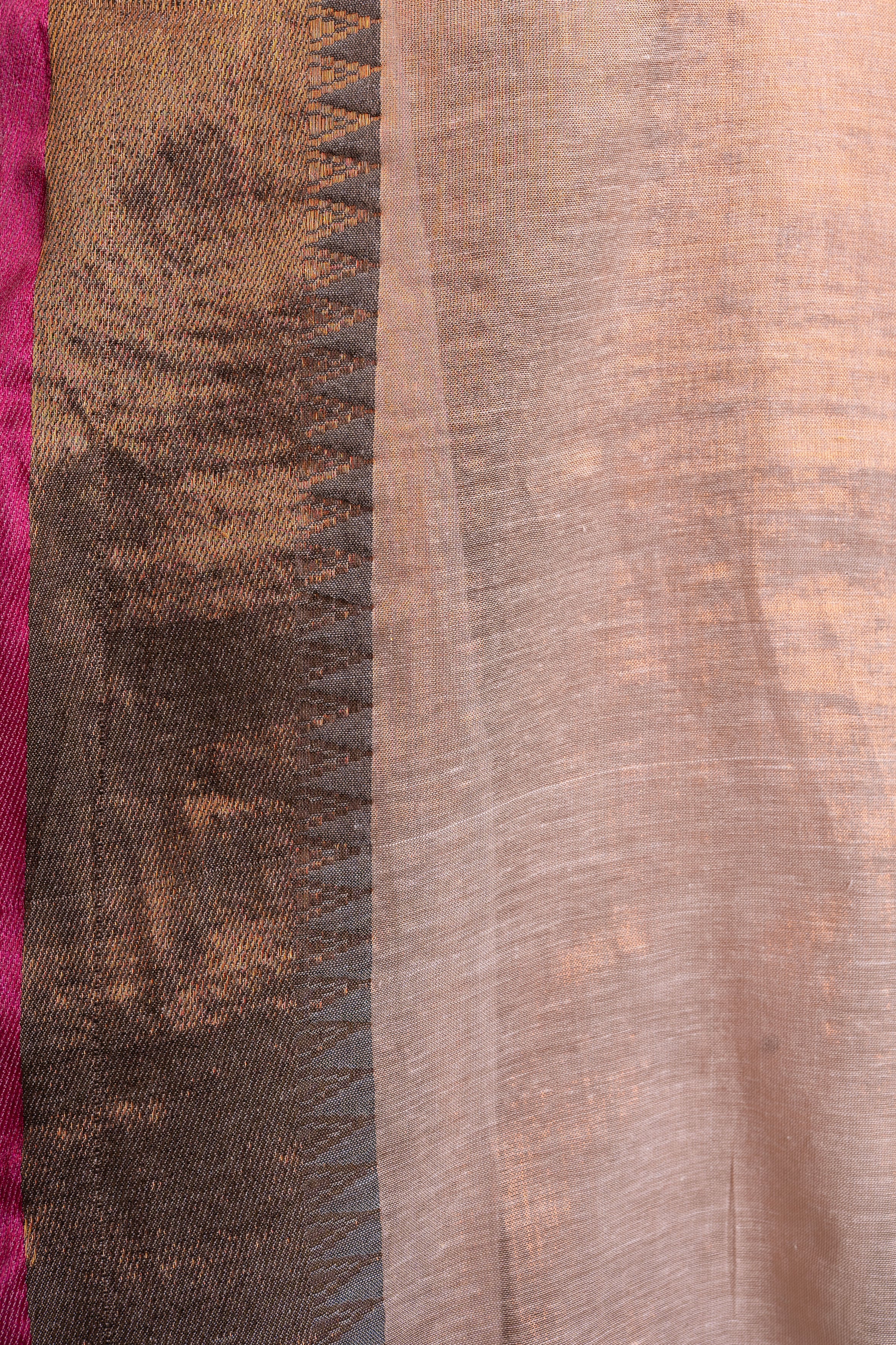 Blush Peach Pure Tissue Saree with Antique Zari Border