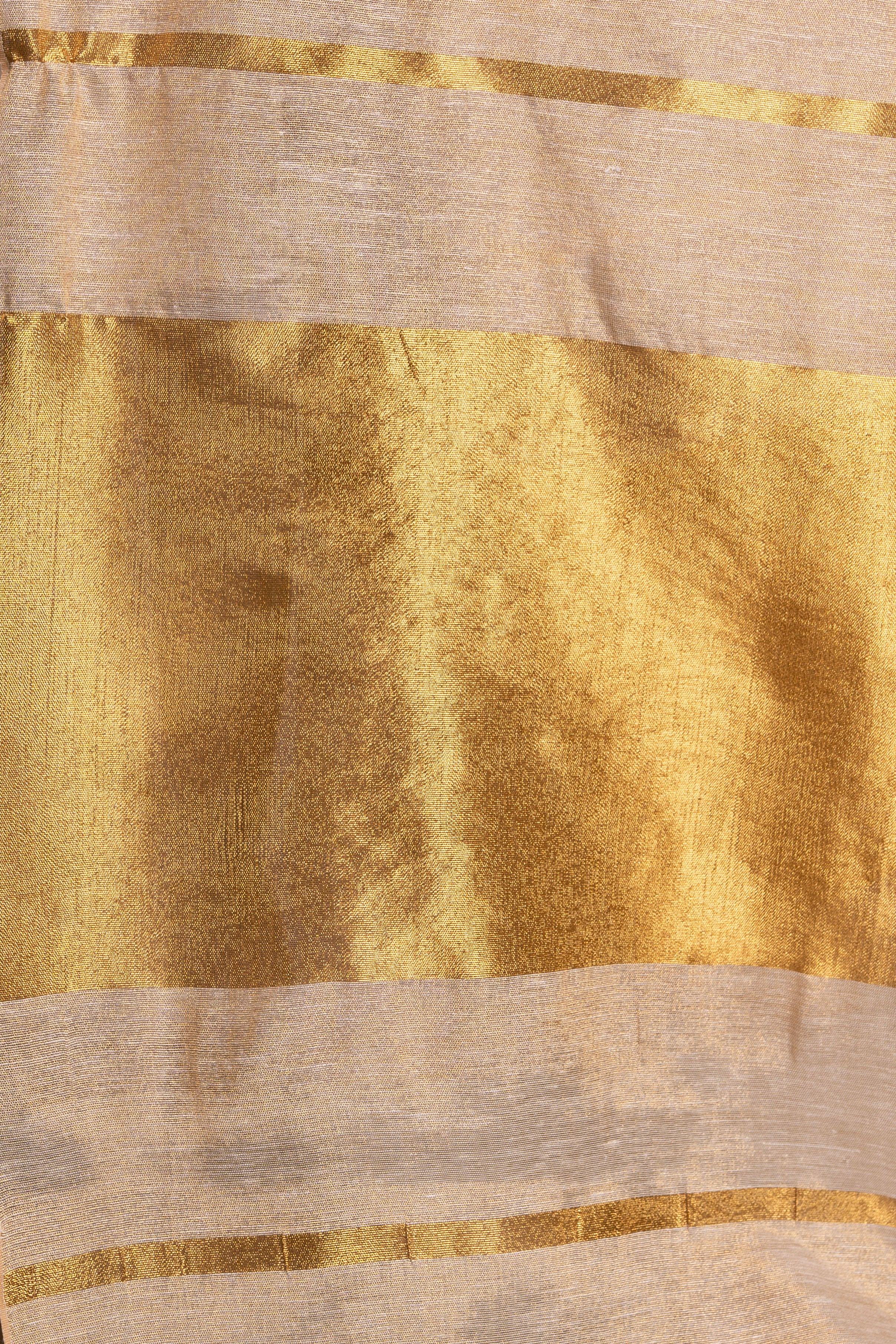 Champagne Glow Pure Tissue Saree with Gold Stripe Pallu
