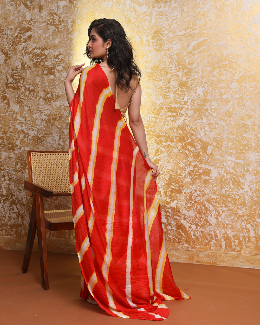 VIVID ORANGE MIRAGE (LEHERIYA SAREE)
