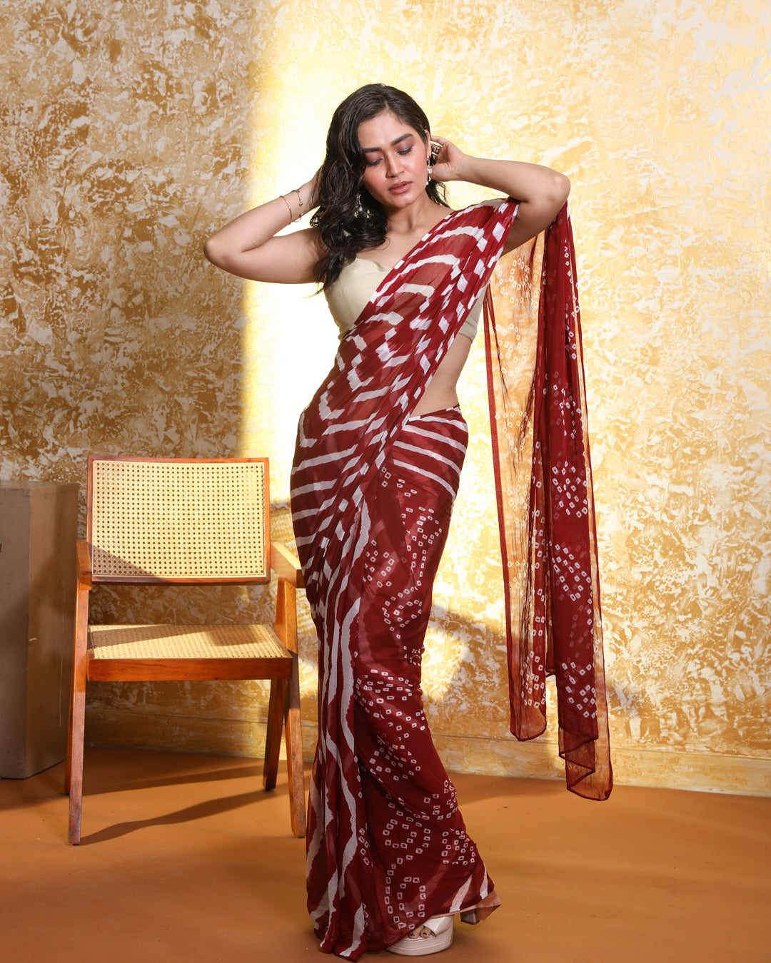 CRIMSON NIGHTFALL (LEHERIYA SAREE)