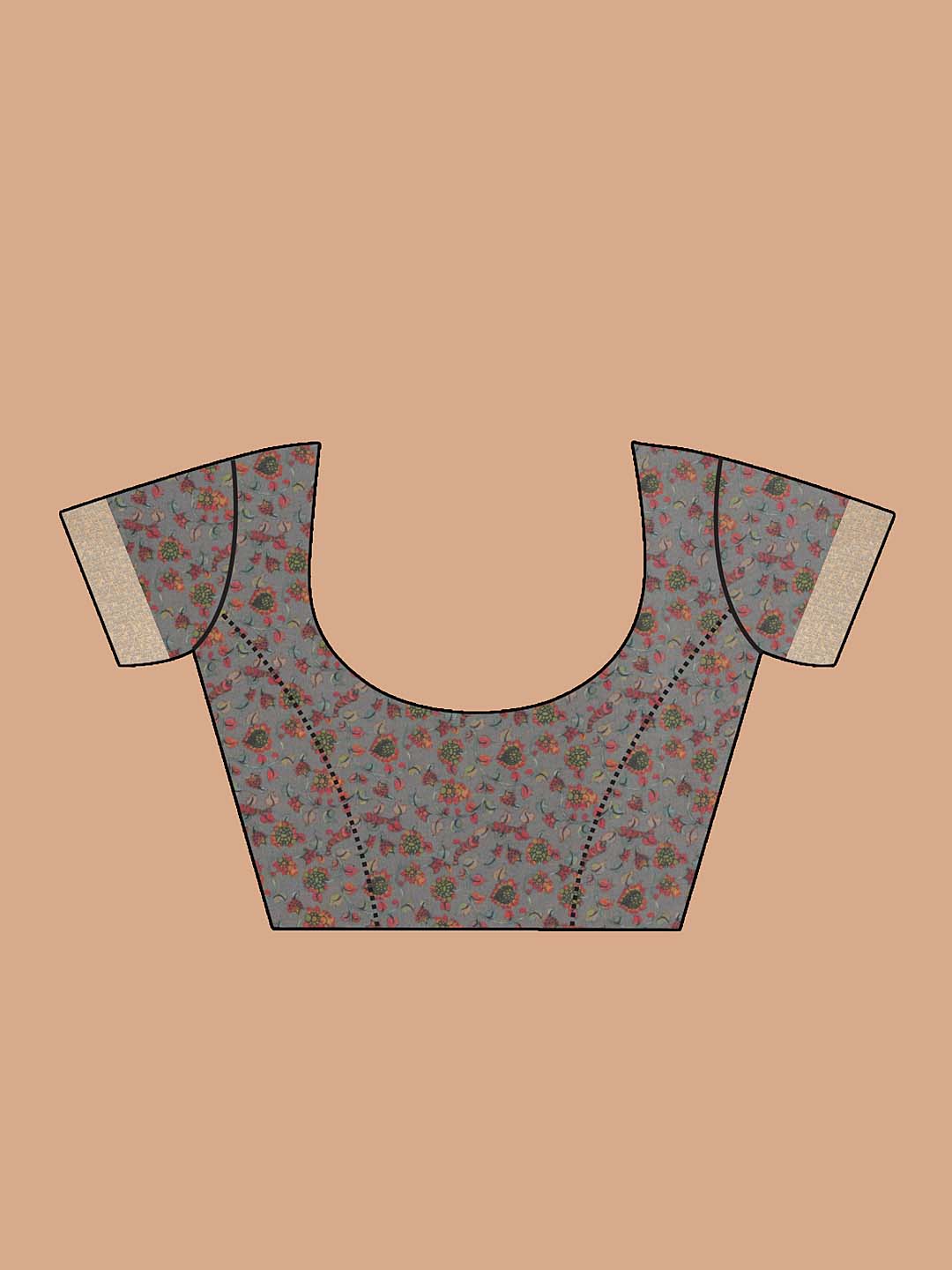 Indethnic Banarasi Grey Printed Party Wear Saree - Blouse Piece View