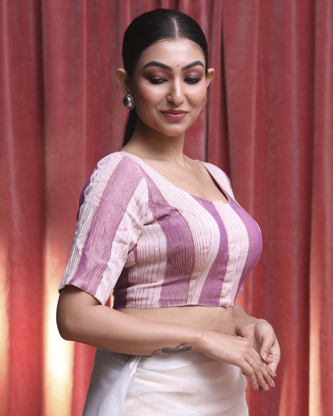 Indethnic Pink Festive  Wear U-Neck Short Sleeves Blouse(DESIGNER  SAREE BLOUSE)