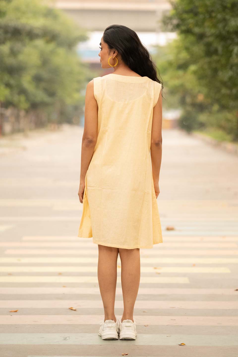 Sun Dot — Cotton Stripe Dress with Dot Shrug and Attached Stole