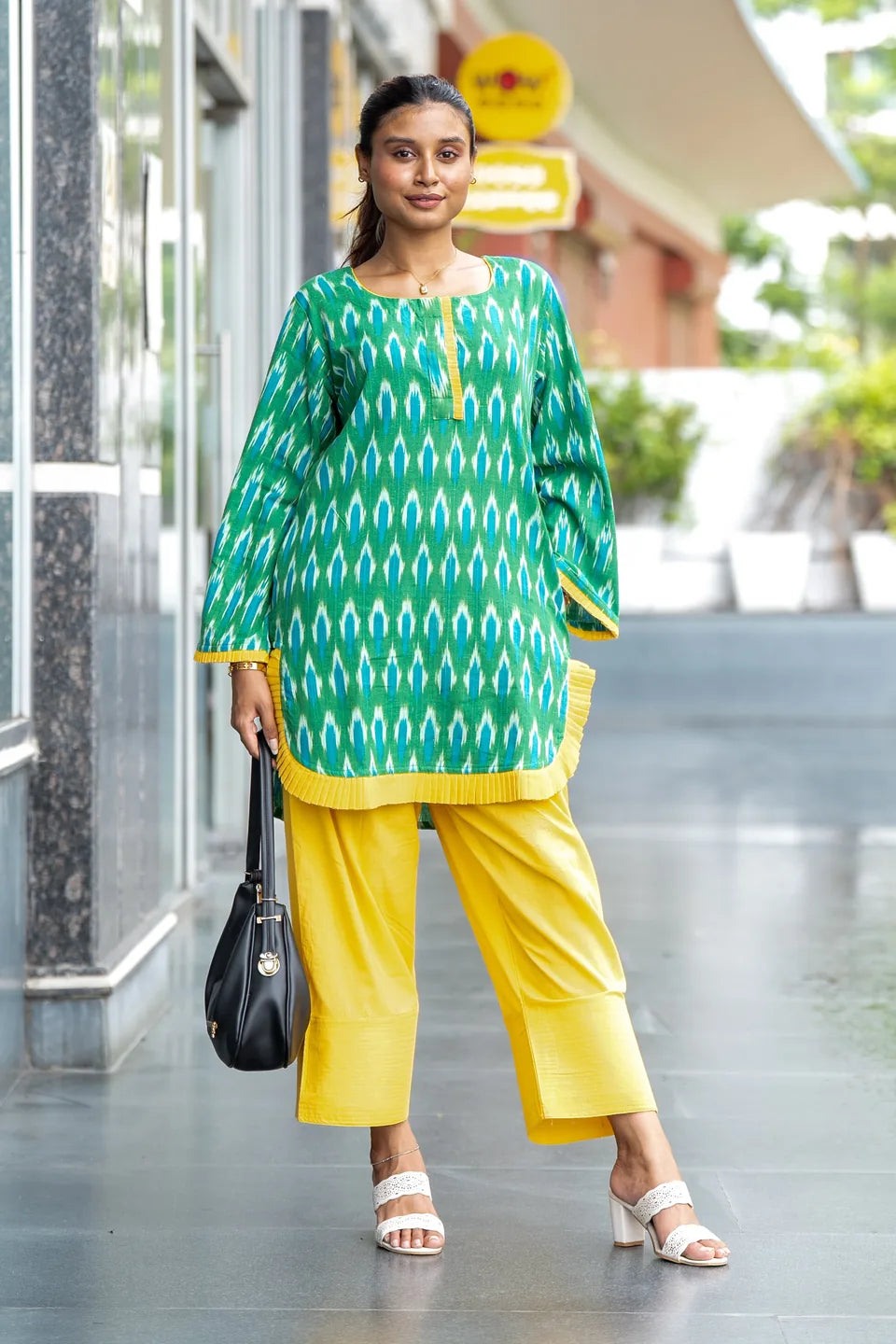 Fern Ikat — Green Ikat Cotton Tunic & Palazzo Set