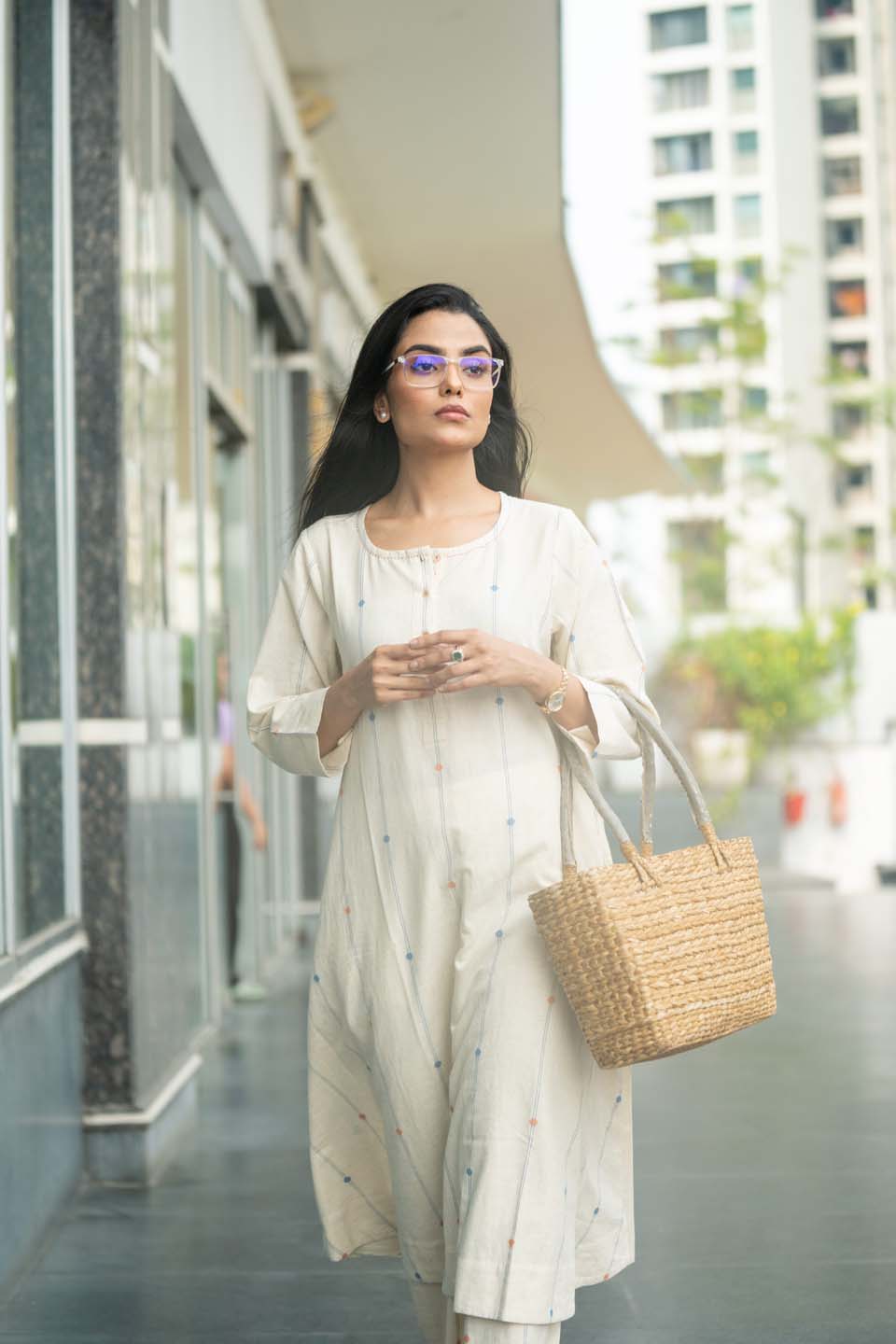 Pearl Confetti — Handloom Cotton Anarkali Coord Set