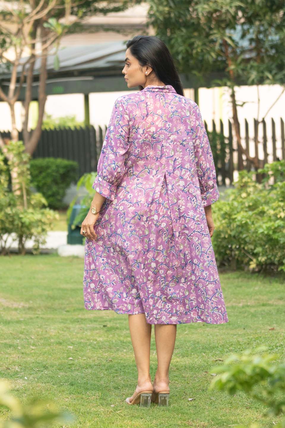 Violet Garden — Bagru Block Print Midi Shirt Dress