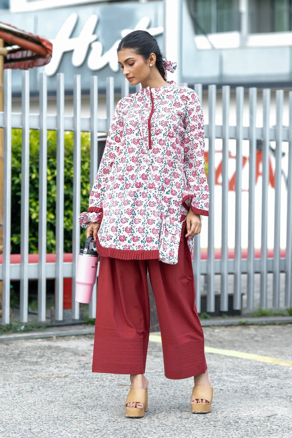 Rose Vine — Rose Block Print Cotton Tunic & Palazzo Set