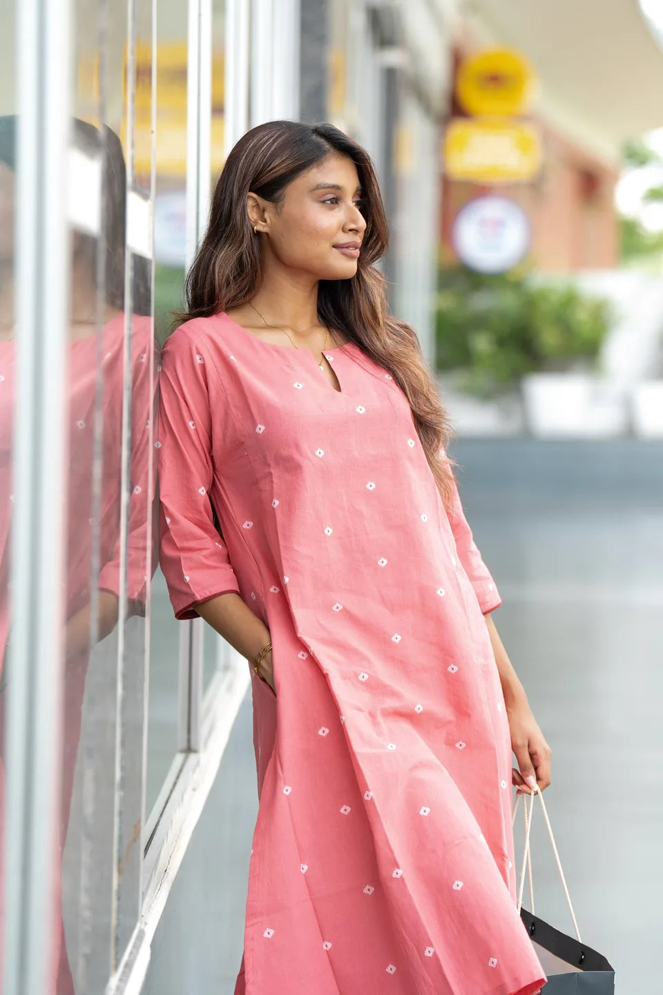 Coral Buti — Woven Dot Buti Cotton Co-ord Set