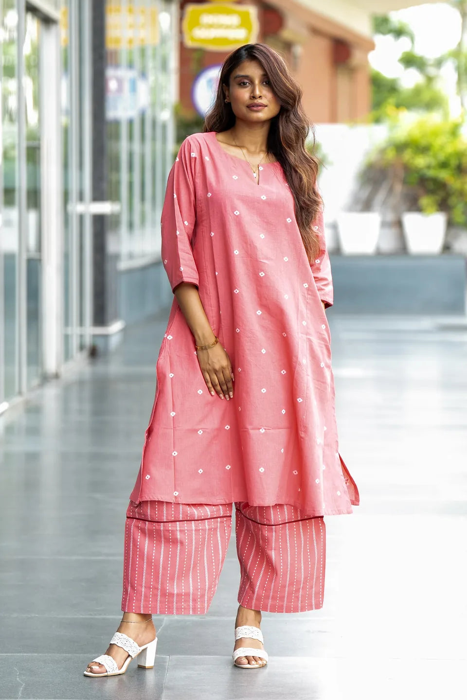 Coral Buti — Woven Dot Buti Cotton Co-ord Set