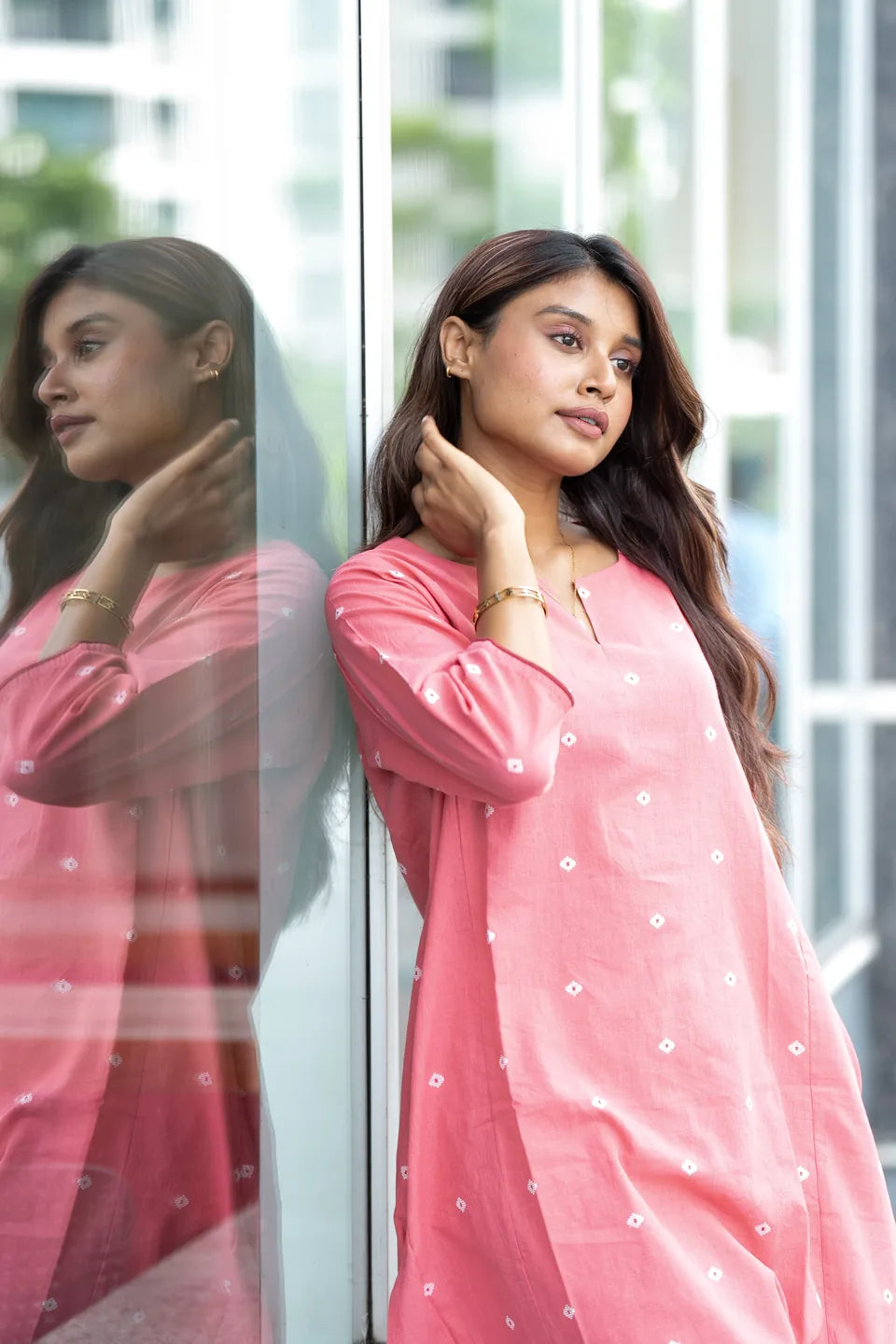 Coral Buti — Woven Dot Buti Cotton Co-ord Set