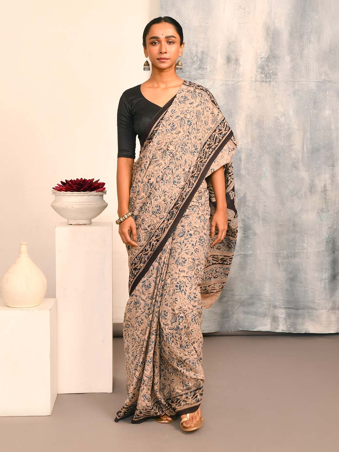 PRINTED FLORAL SYMPHONY (KALAMKARI 100% PURE COTTON SAREE)