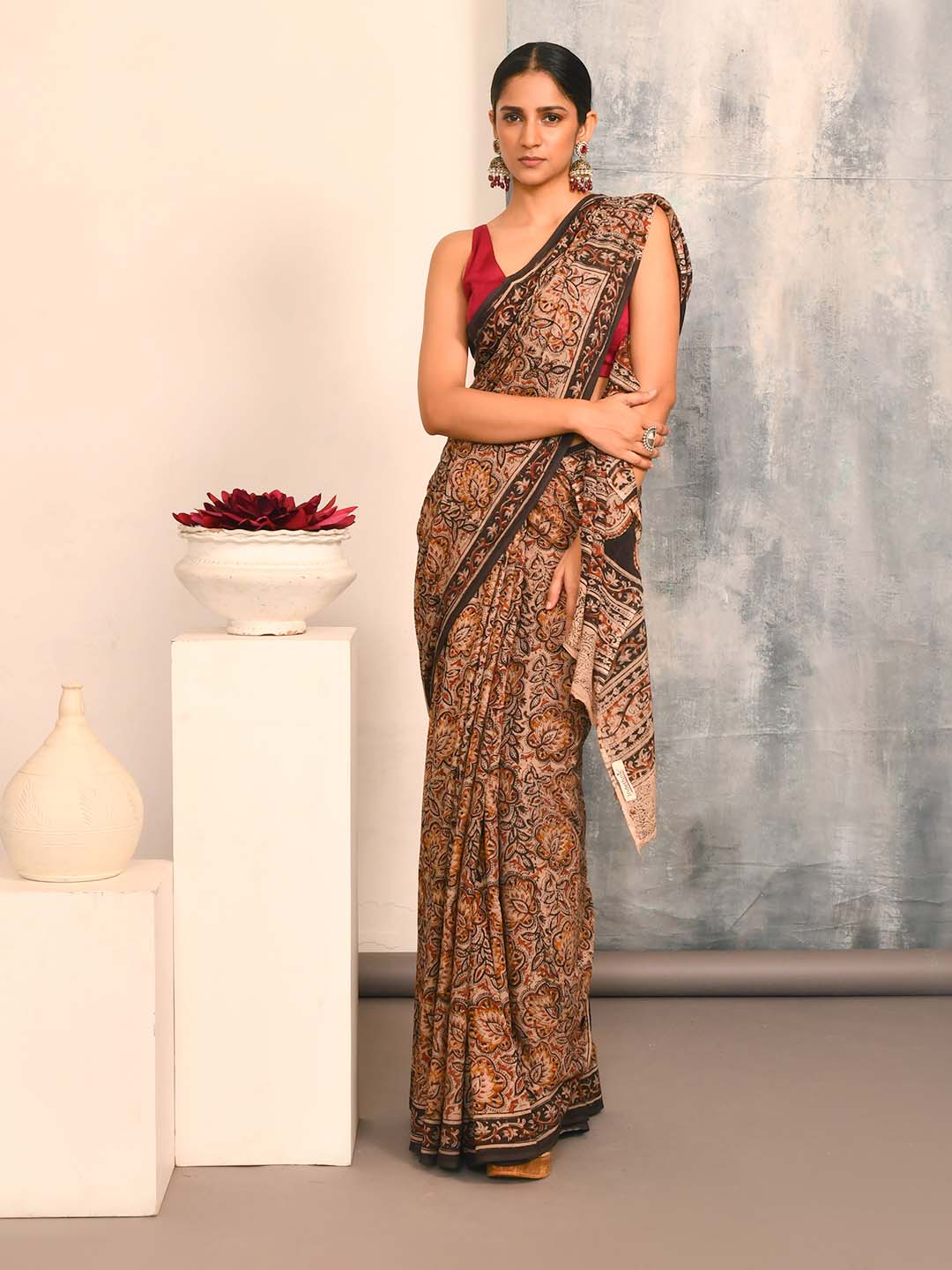 KAPISHAKHA FLORAL (KALAMKARI 100% PURE COTTON SAREE)