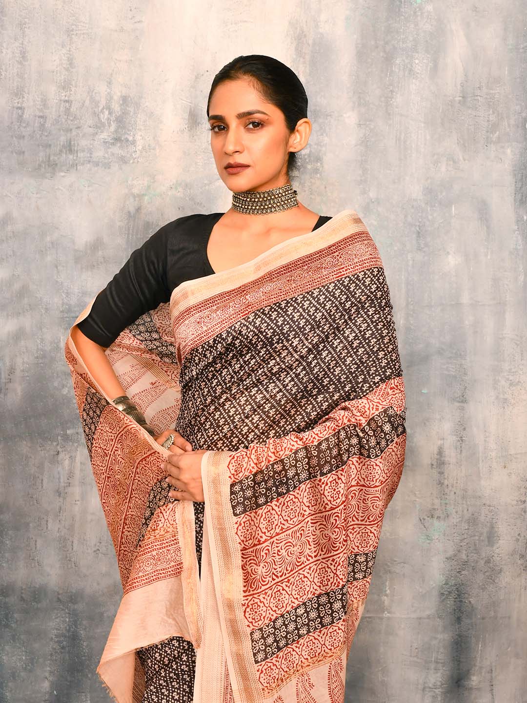 MIDNIGHT ECHO (BAGRU SILK COTTON SAREE)