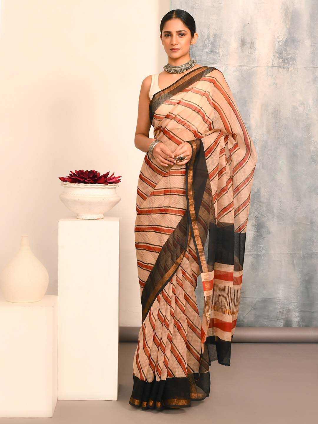 IVORY WHISPER  (BAGRU SILK COTTON SAREE)