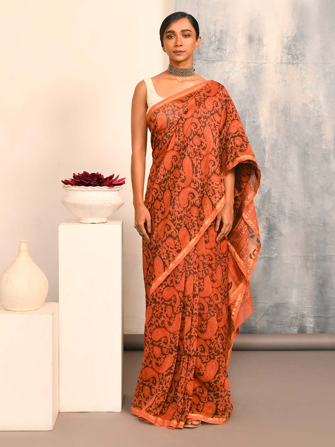 INDIGO ELEGANCE (BAGRU SILK COTTON SAREE)