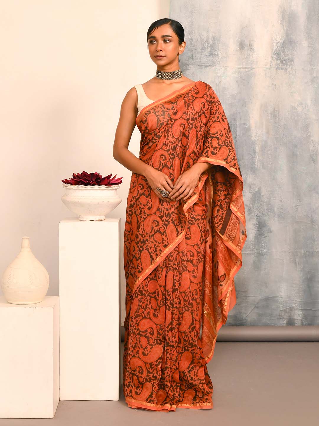 INDIGO ELEGANCE (BAGRU SILK COTTON SAREE)