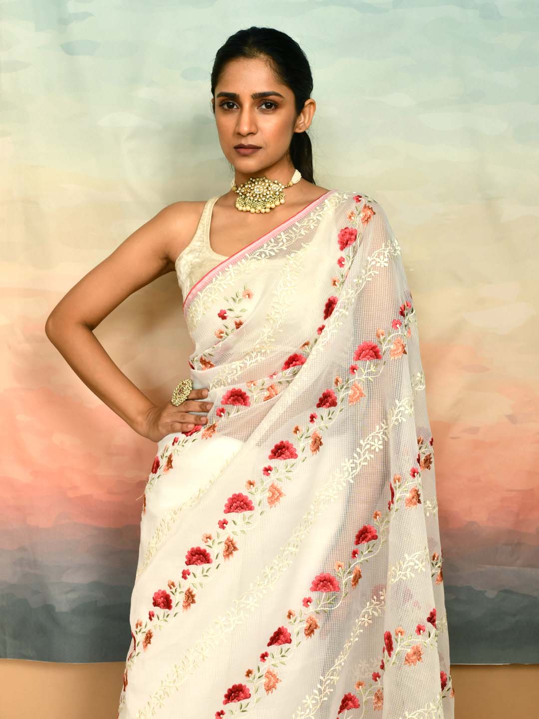 IVORY BLOSSOM (KOTA  SAREE)