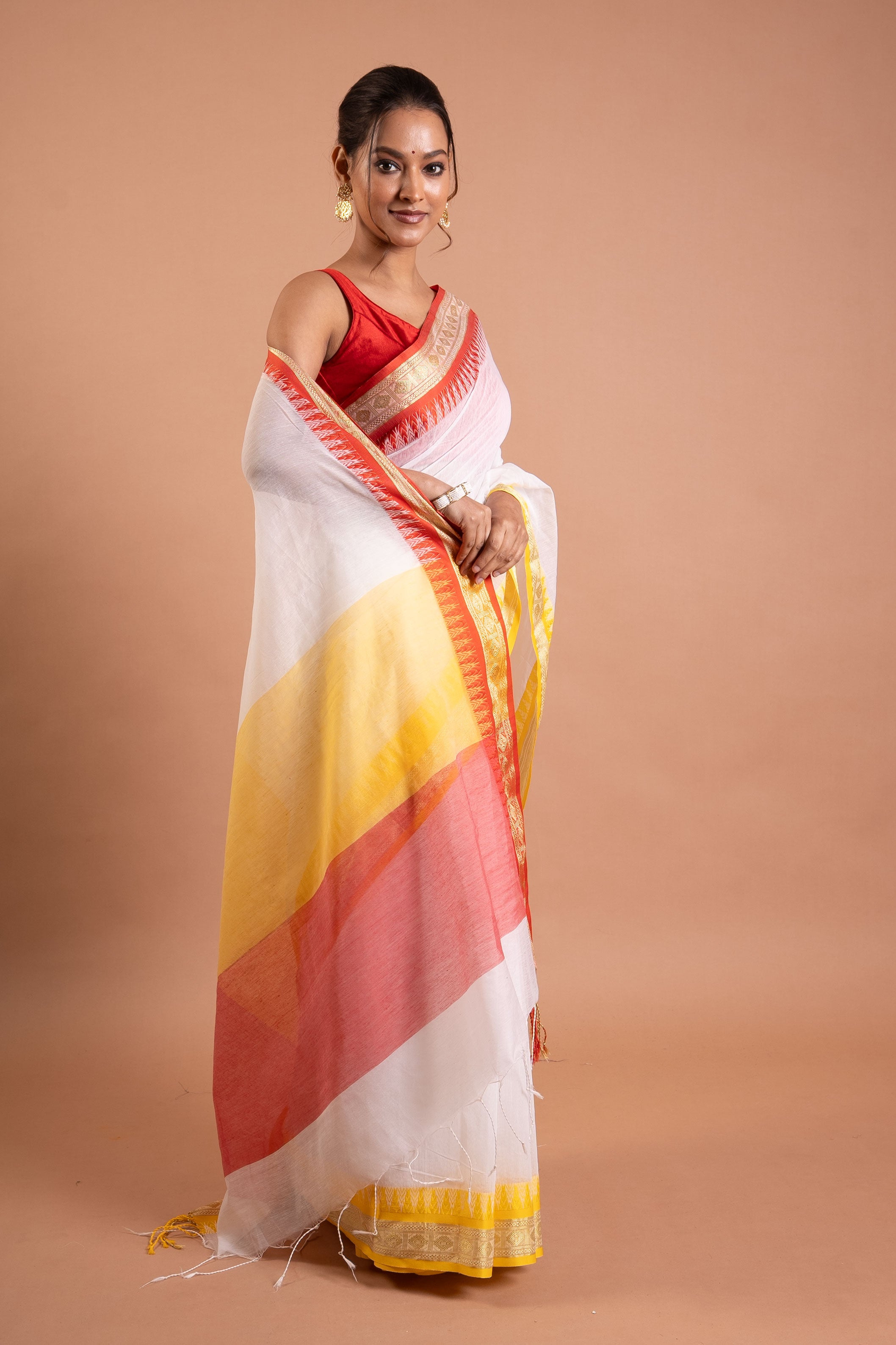 Ivory Sunflare Bengal Handloom Cotton Saree