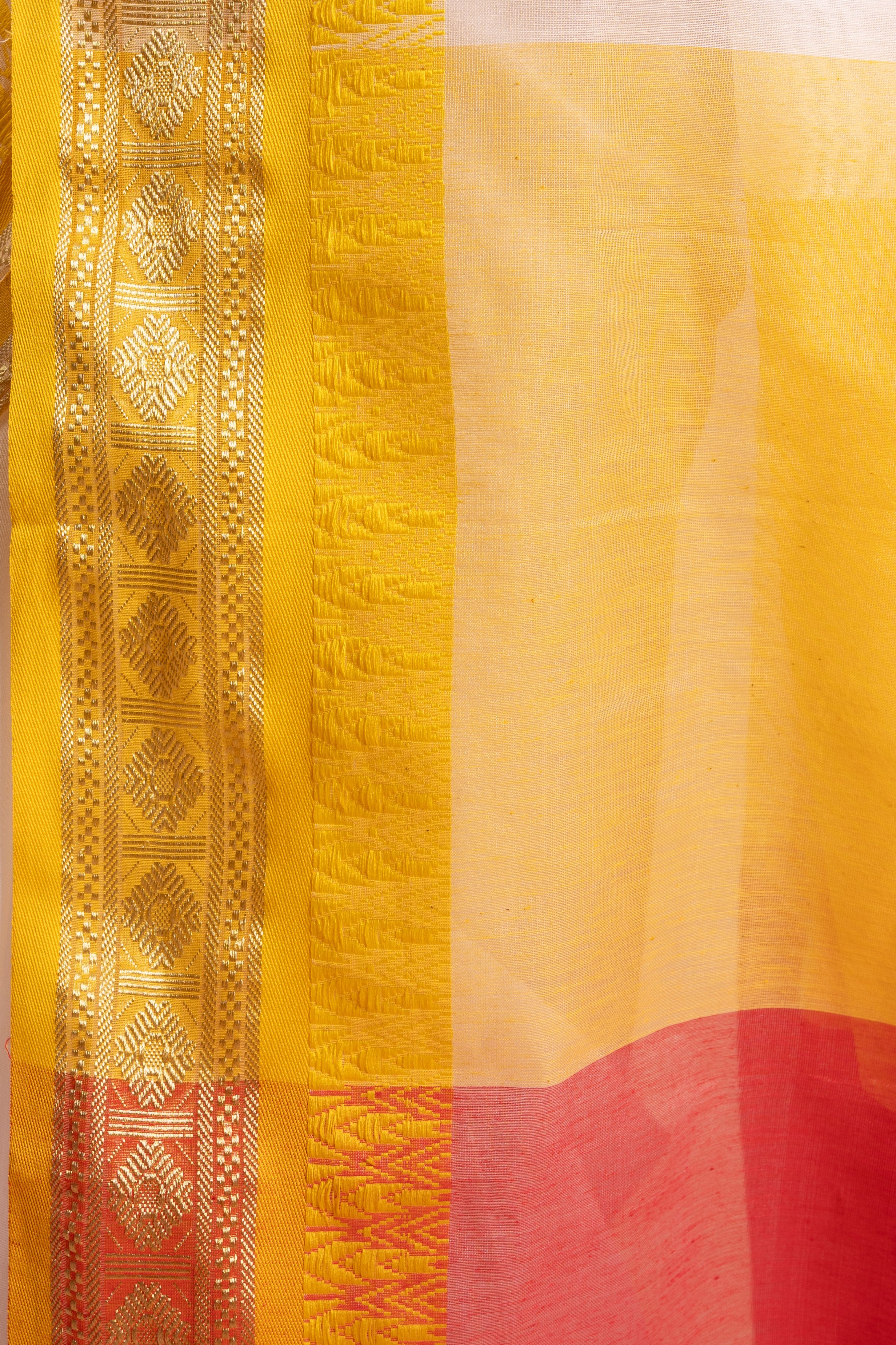 Ivory Sunflare Bengal Handloom Cotton Saree