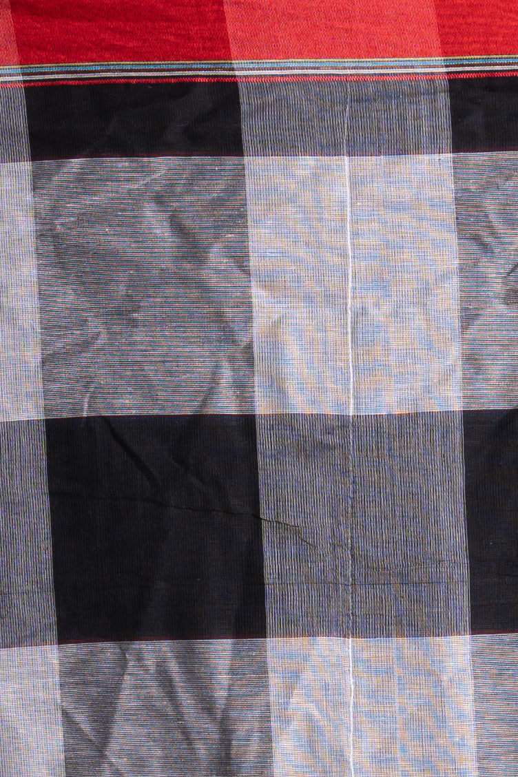 Scarlet Grid Noir Bengal Handloom Cotton Saree