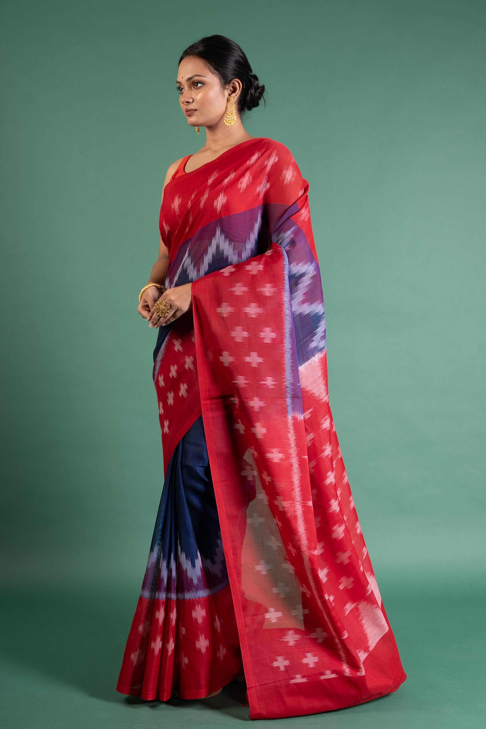 Rakta-Nila Ikat Whisper Handloom Cotton Saree