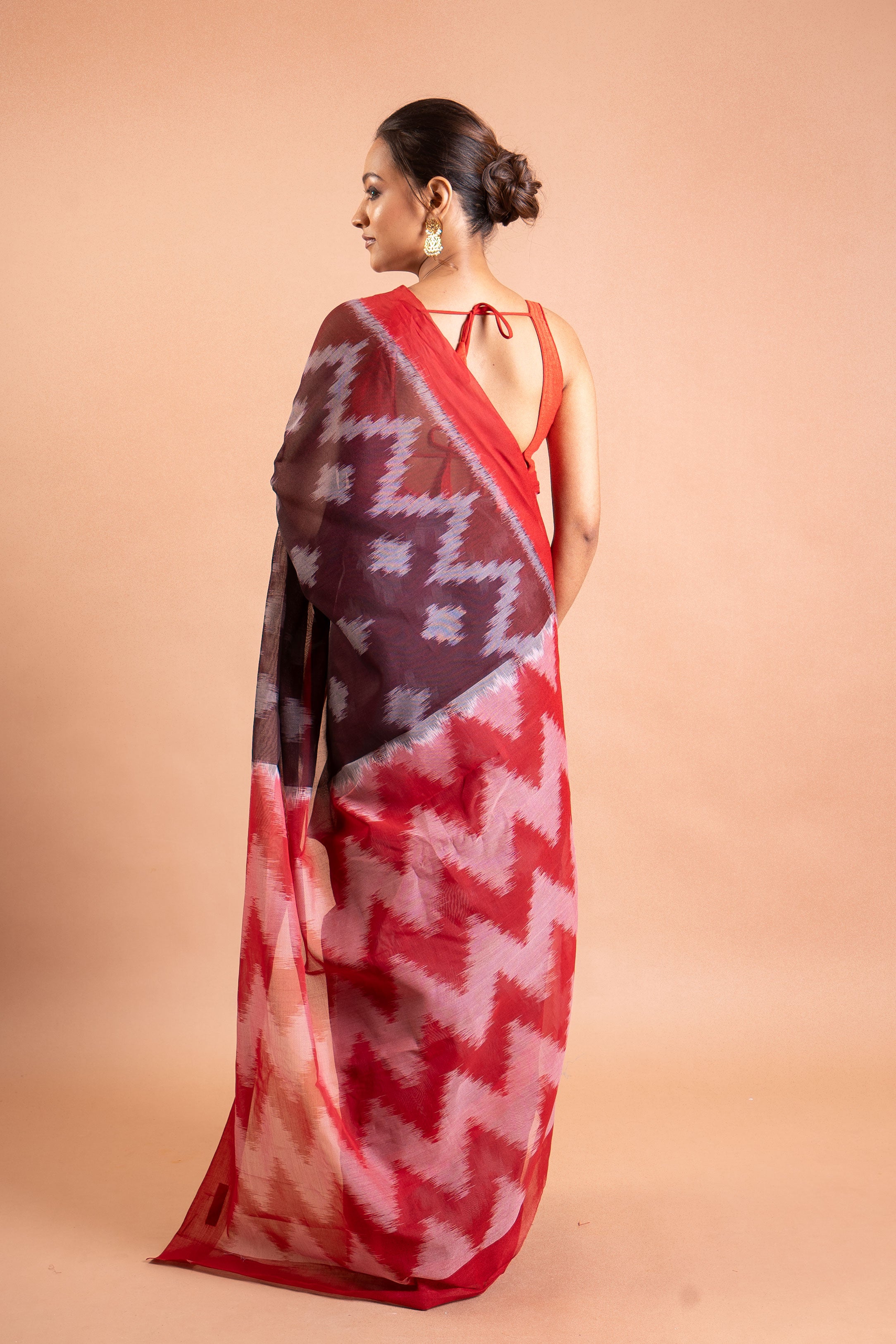 Rangrez Crimson Ikat Pure Handloom Saree