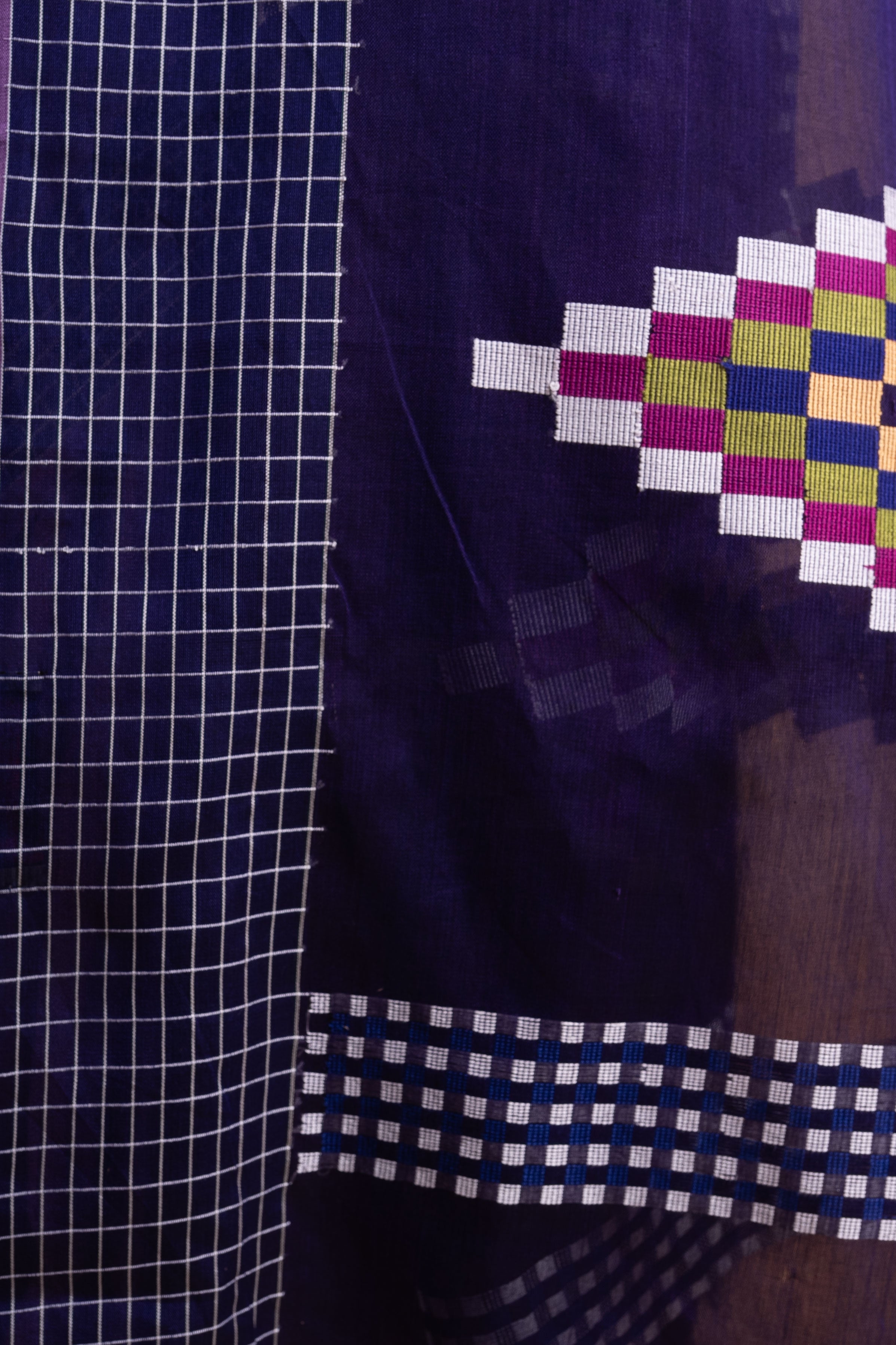 Neel-Grid Violet Handloom Saree