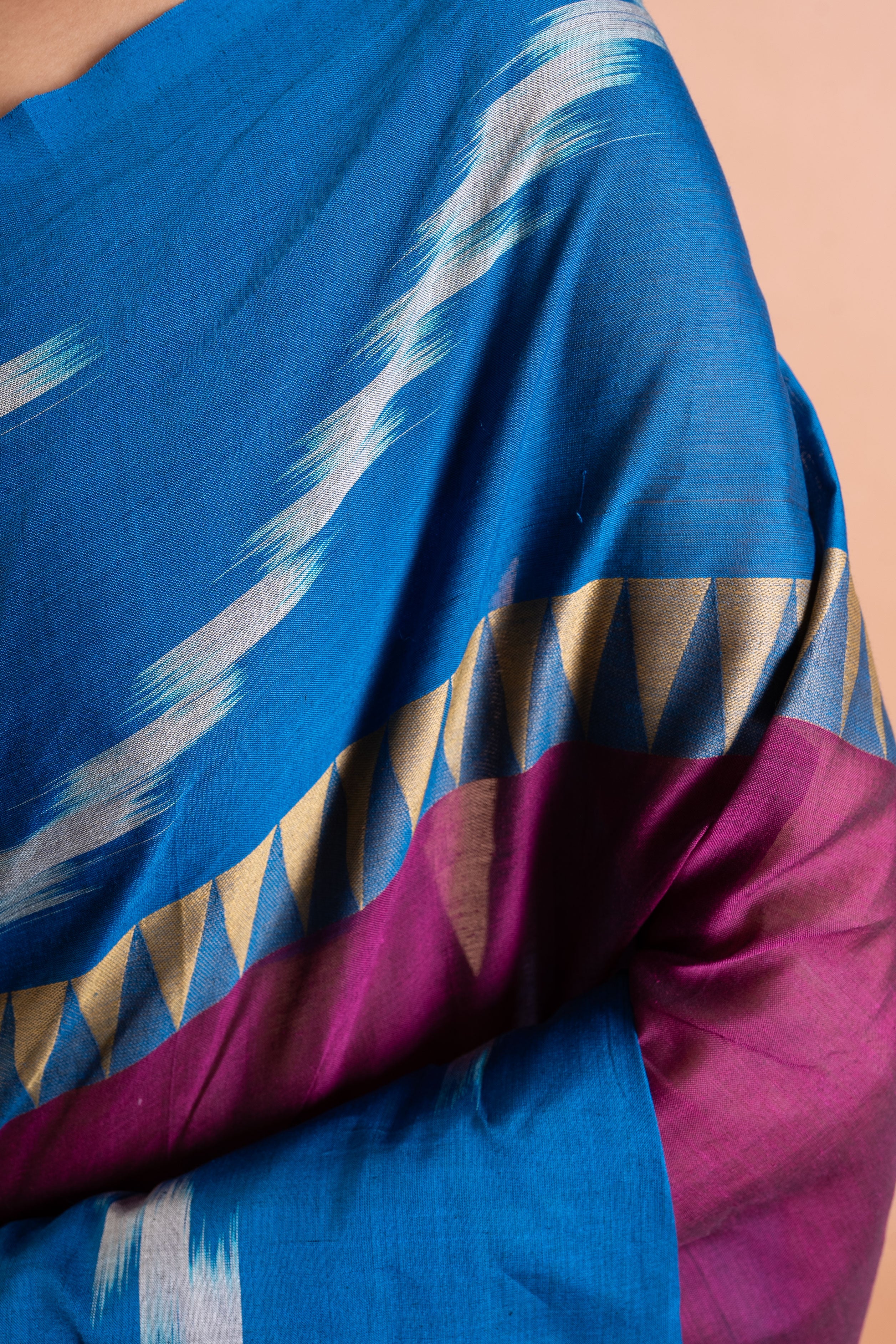 Azure Ikat Fusion Handloom Saree – Teal & Magenta