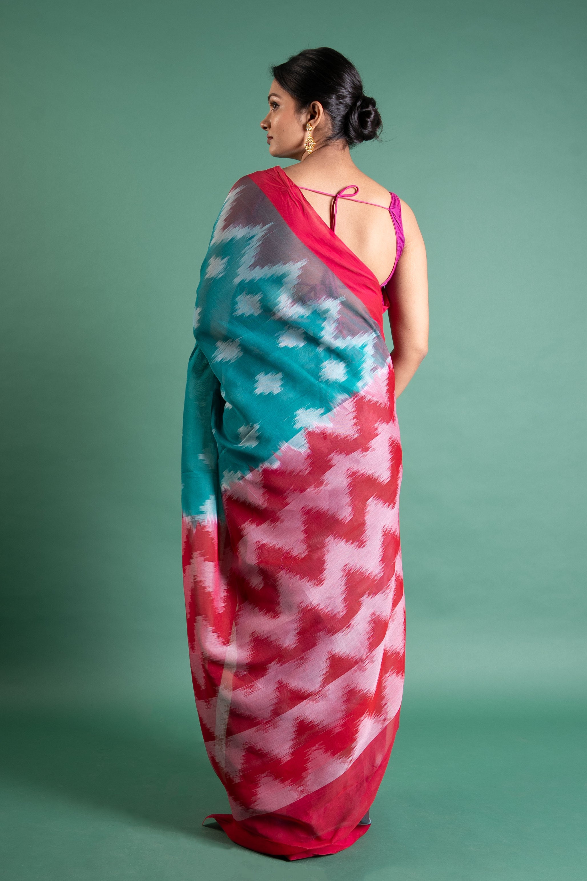 Teal & Rani Pink Handloom Ikat Saree