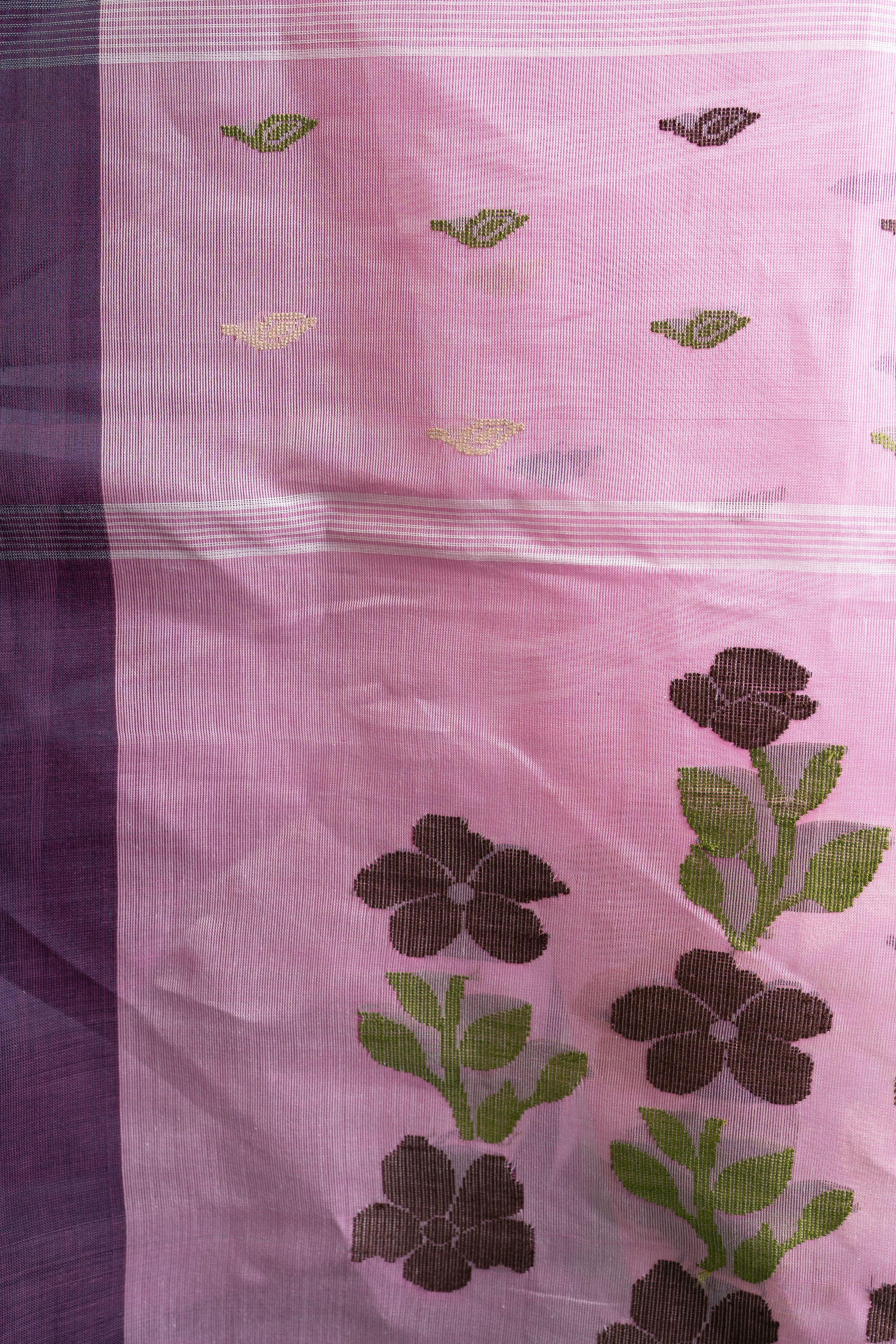 Blush Pink & Lilac Jamdani Handloom Saree