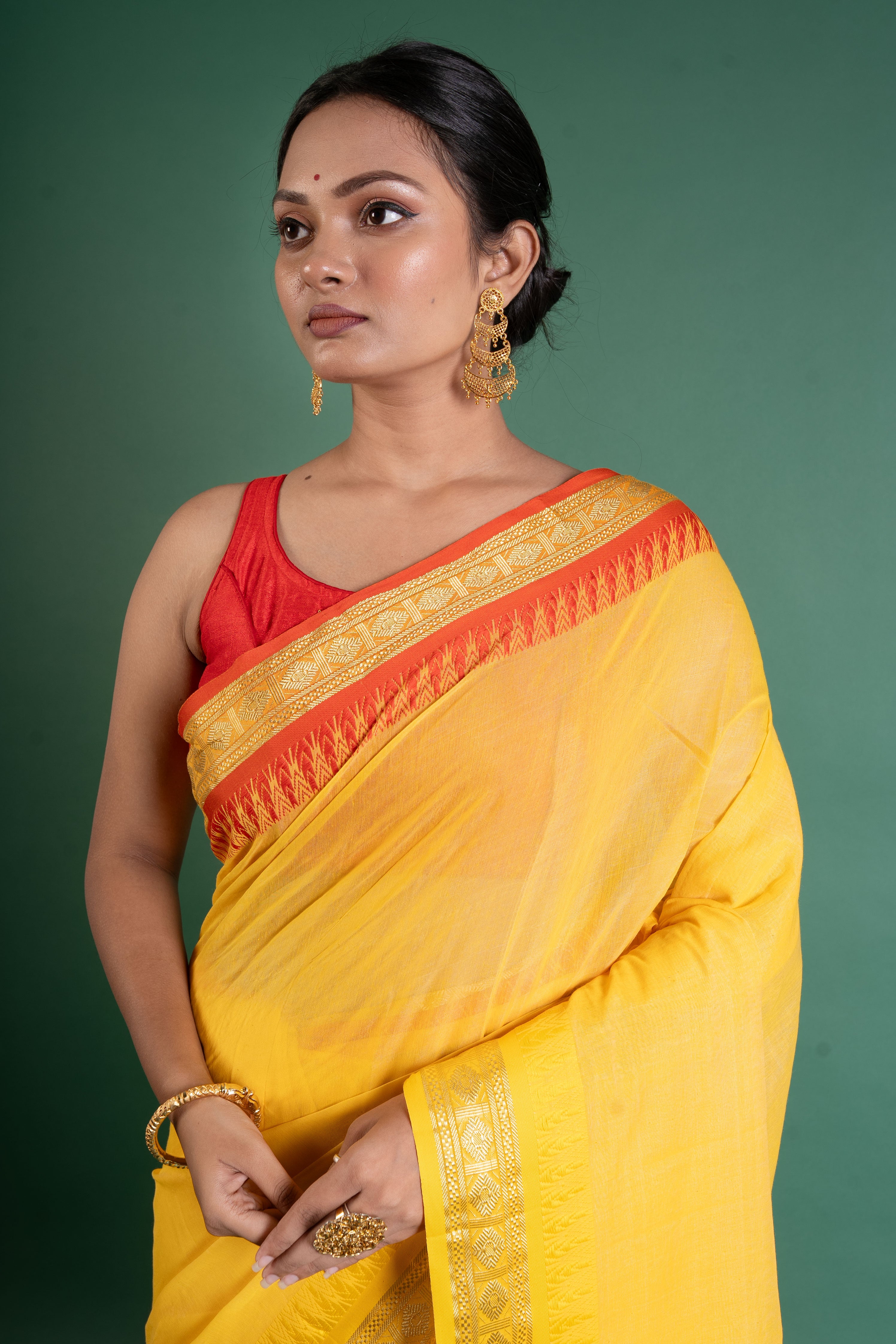 Surya Kiran Yellow Handloom Saree with Zari Temple Border
