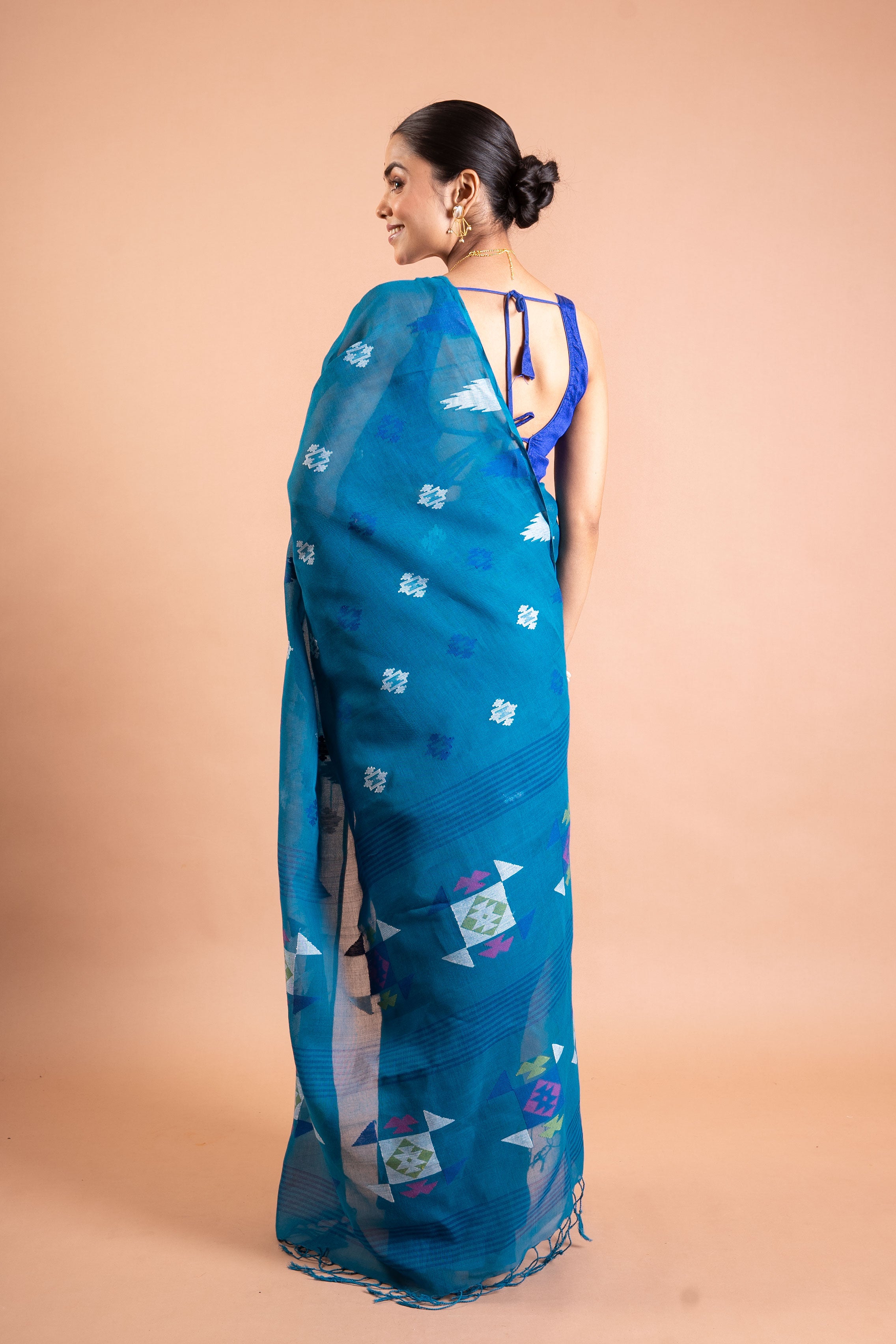 Teal Breeze Handloom Ikat Saree