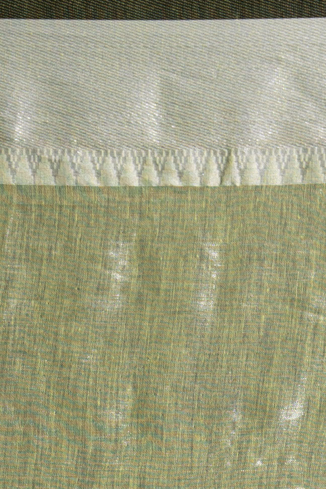 Misty Pistachio Pure Tissue Saree with Silver Sheen Border